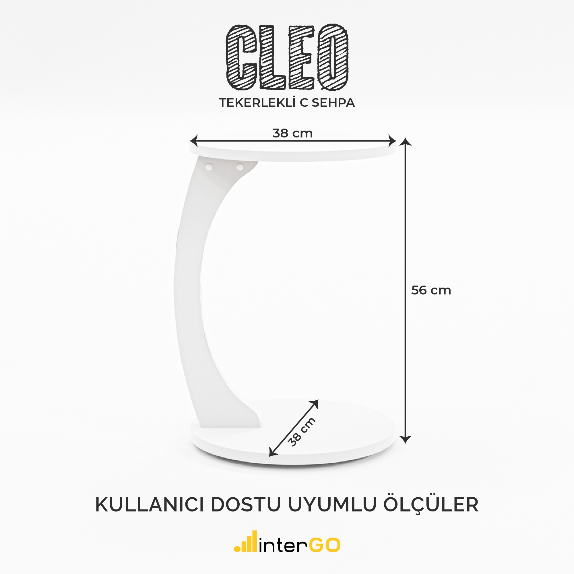 CLEO - Tekerlekli C Yan Sehpa - Beyaz