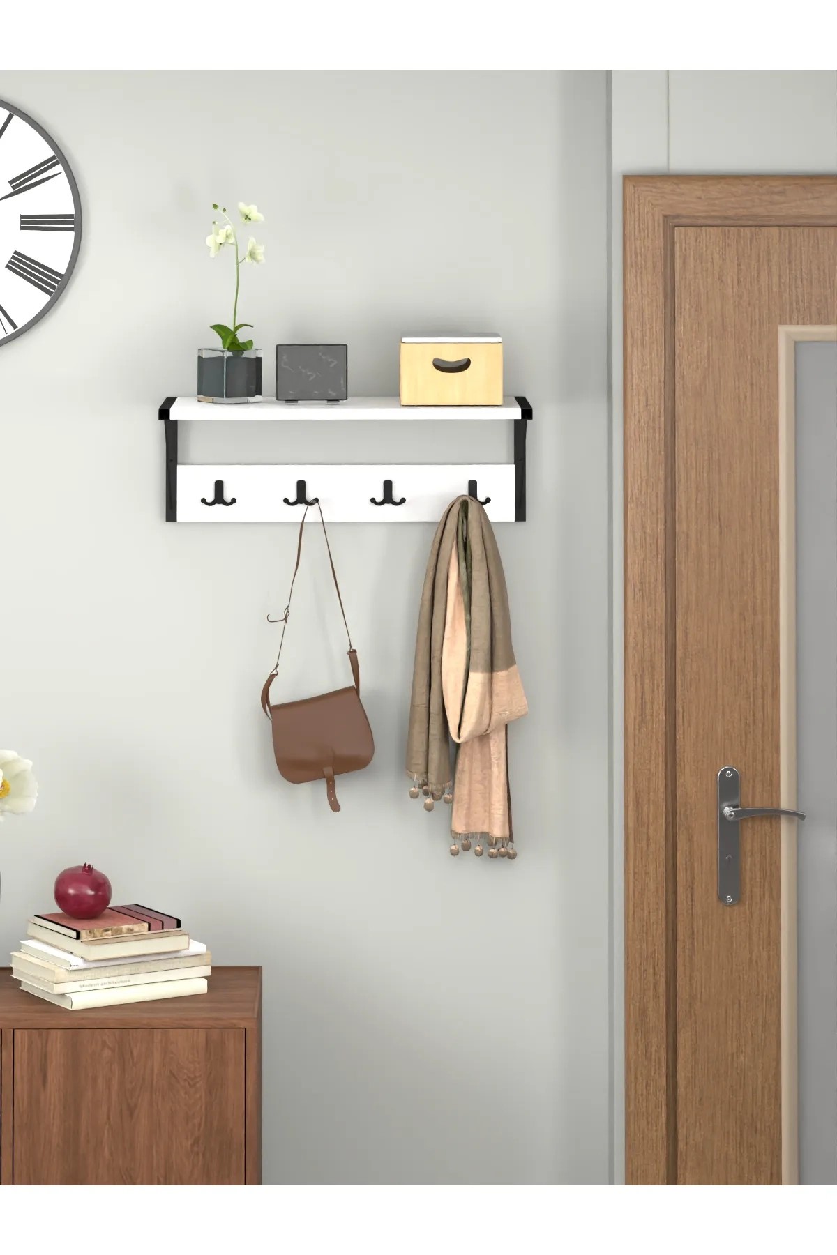 PORT Askılık | Portmanto | Raflı Elbise Askısı | Vestiyer - Beyaz