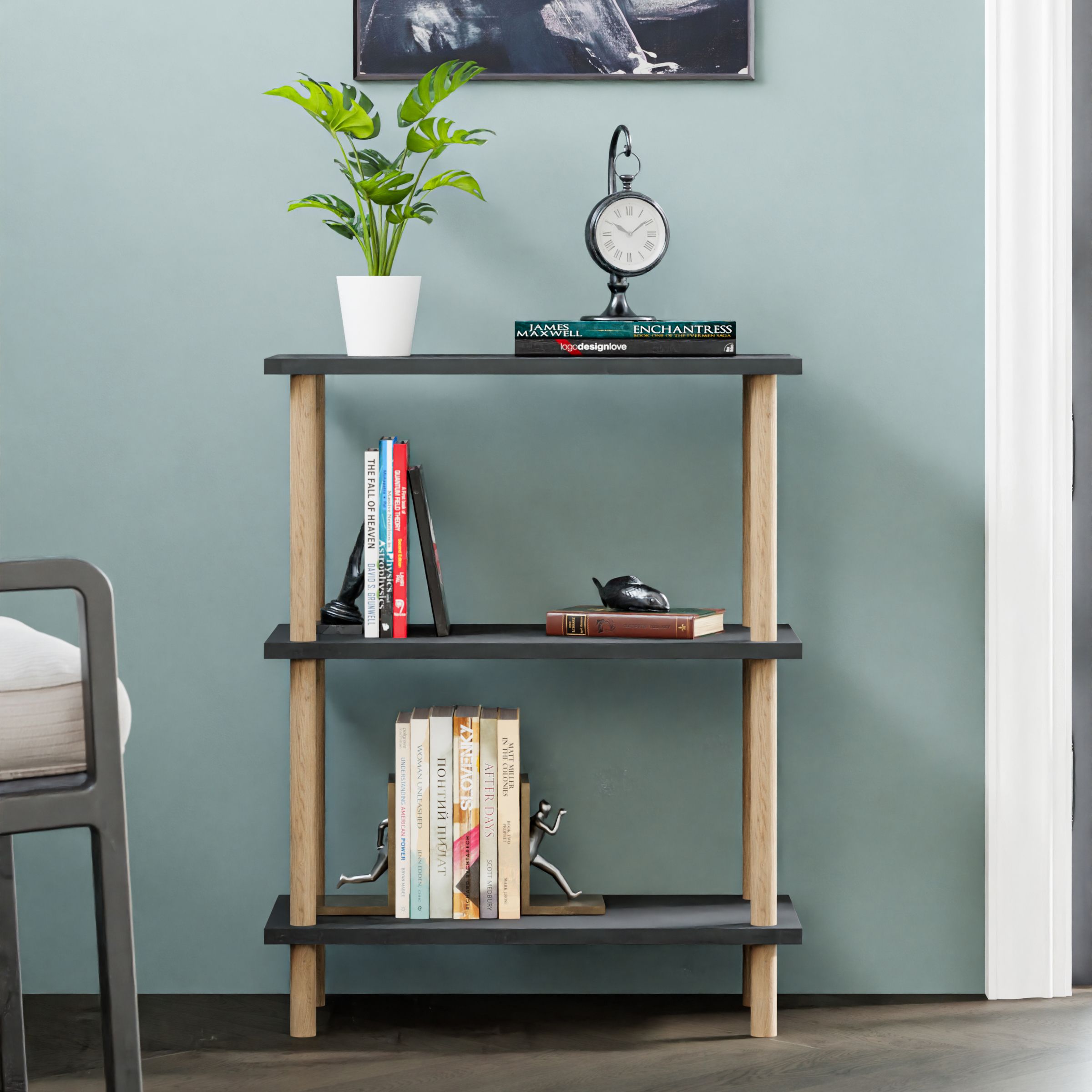 BUKİ | Minimal Kitaplık | 3 Raflı - Organizer - Antrasit Gri