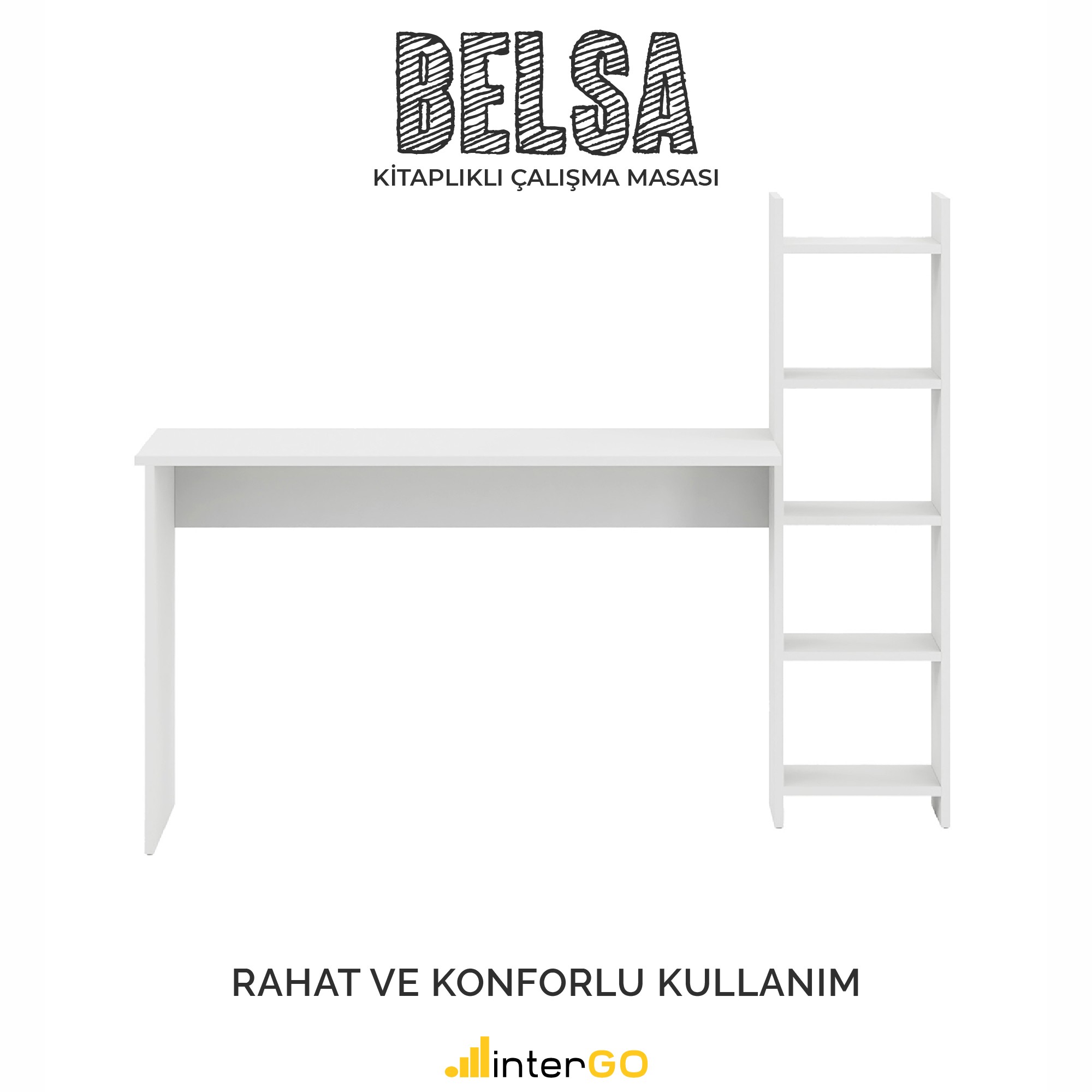 BELSA | Kitaplıklı Çalışma Masası - Beyaz