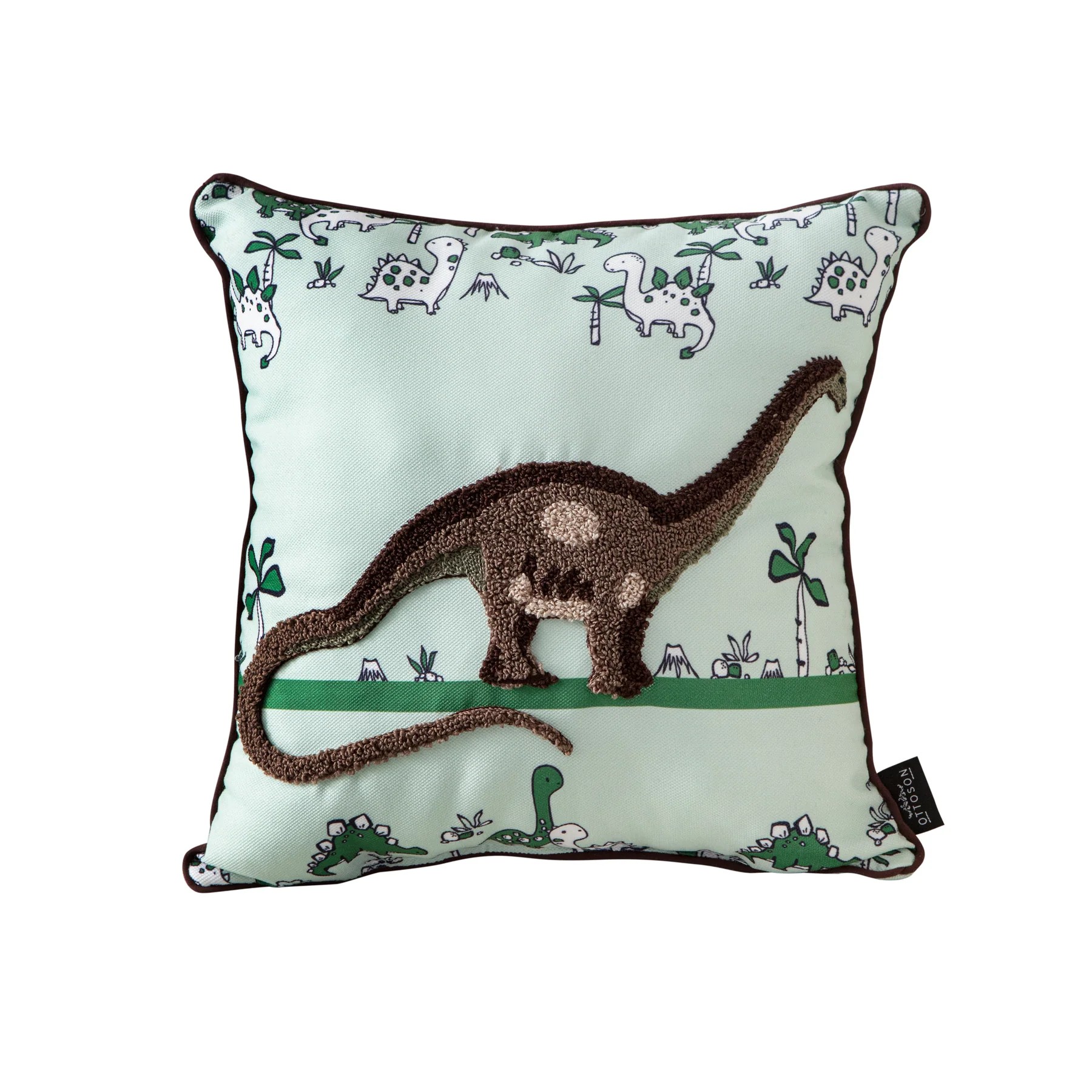 MİNK Çocuk Odası Keten Kırlent Kılıfı Koleksiyonu - Özel İşlemeli Seri - Dino | 35cm*35cm