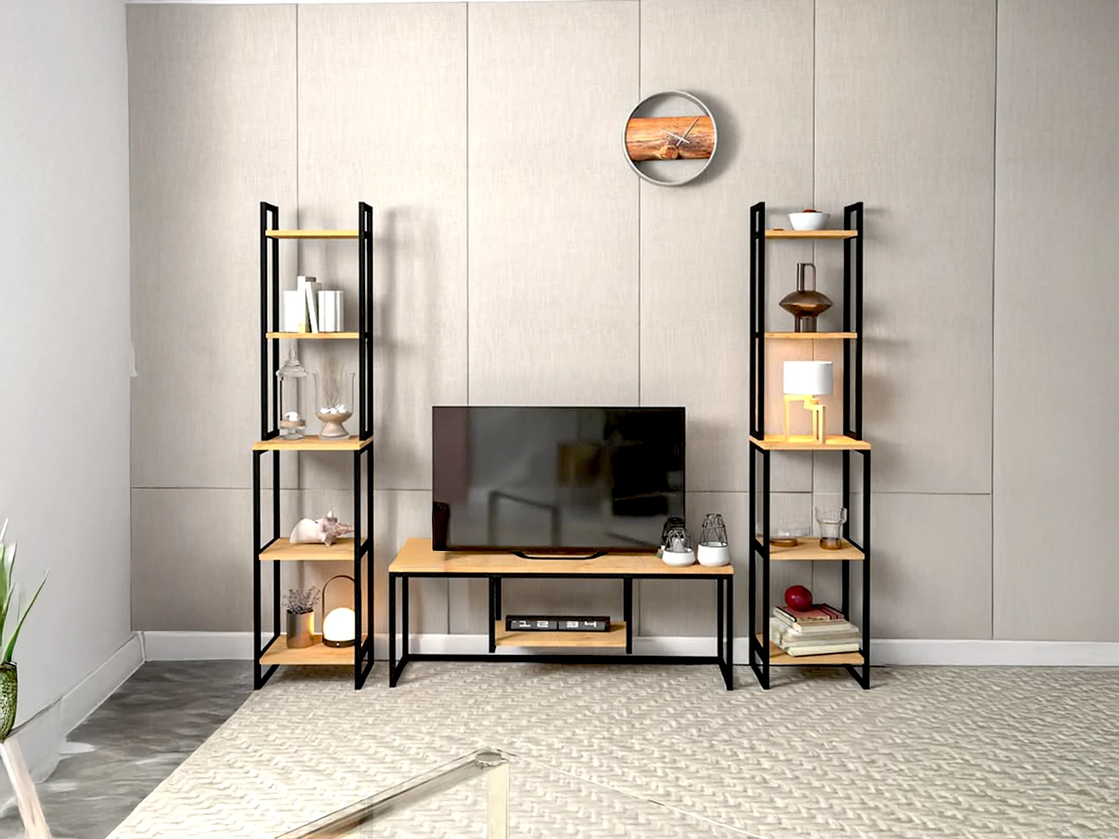 MONO Metal Tv Ünitesi Seti - Metal Tv Sehpası ve Kitaplık Set