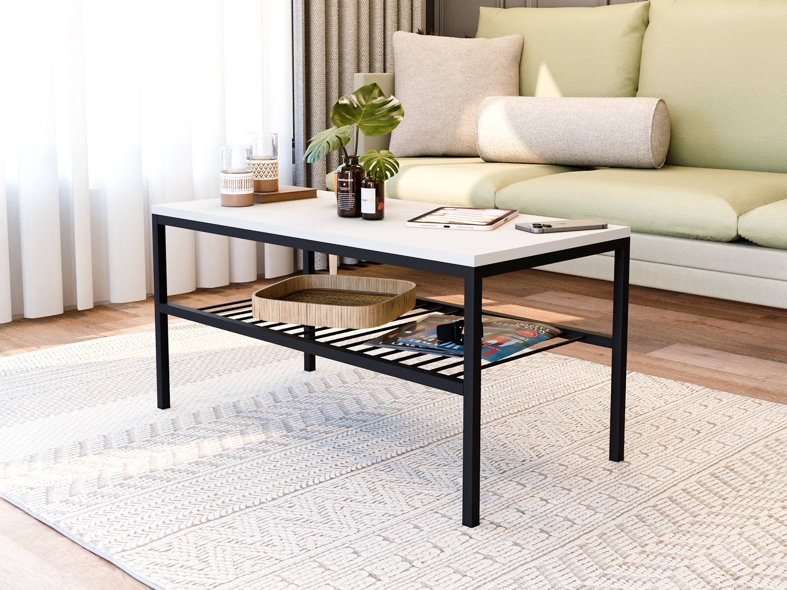 OMVO Metal Orta Sehpa | 2 Raflı Orta Sehpa - Beyaz