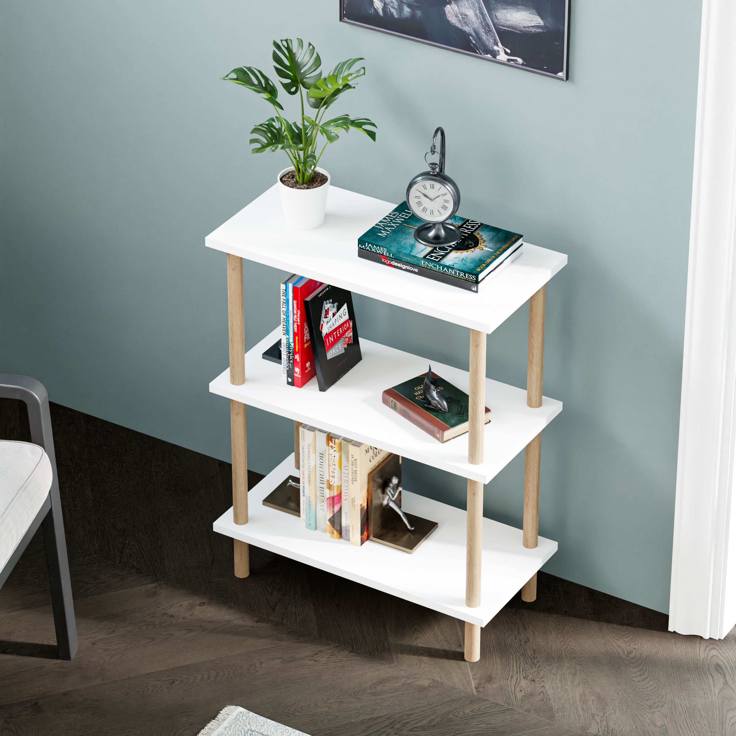 BUKİ | Minimal Kitaplık | 3 Raflı - Organizer - Beyaz