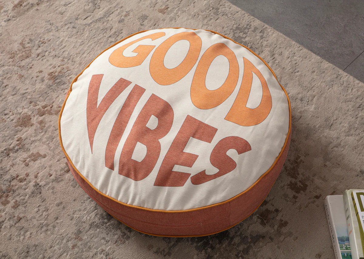 MİNDİ Dekoratif Yer Minderi | Kedi Yatağı | Balkon Yer Minderi | Puf Yastık - Good Vibes