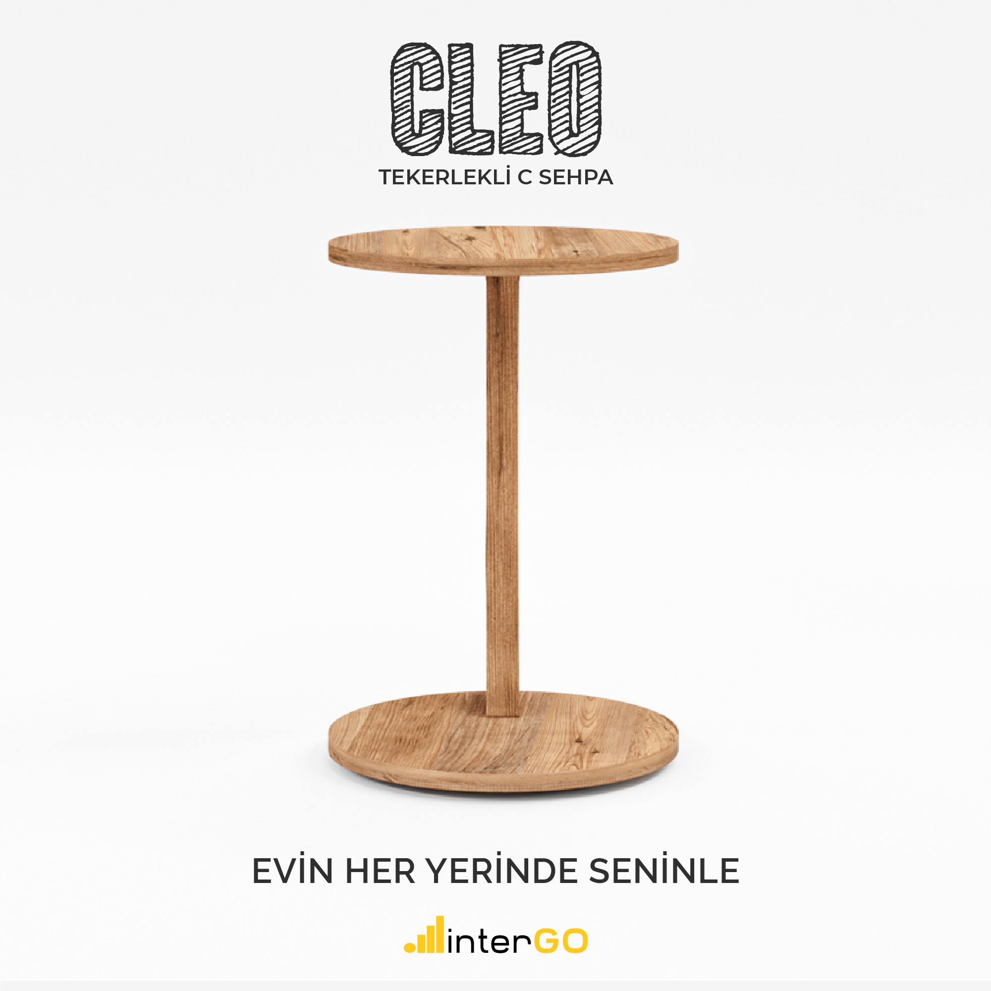 CLEO - Tekerlekli C Yan Sehpa - Atlantik Çam
