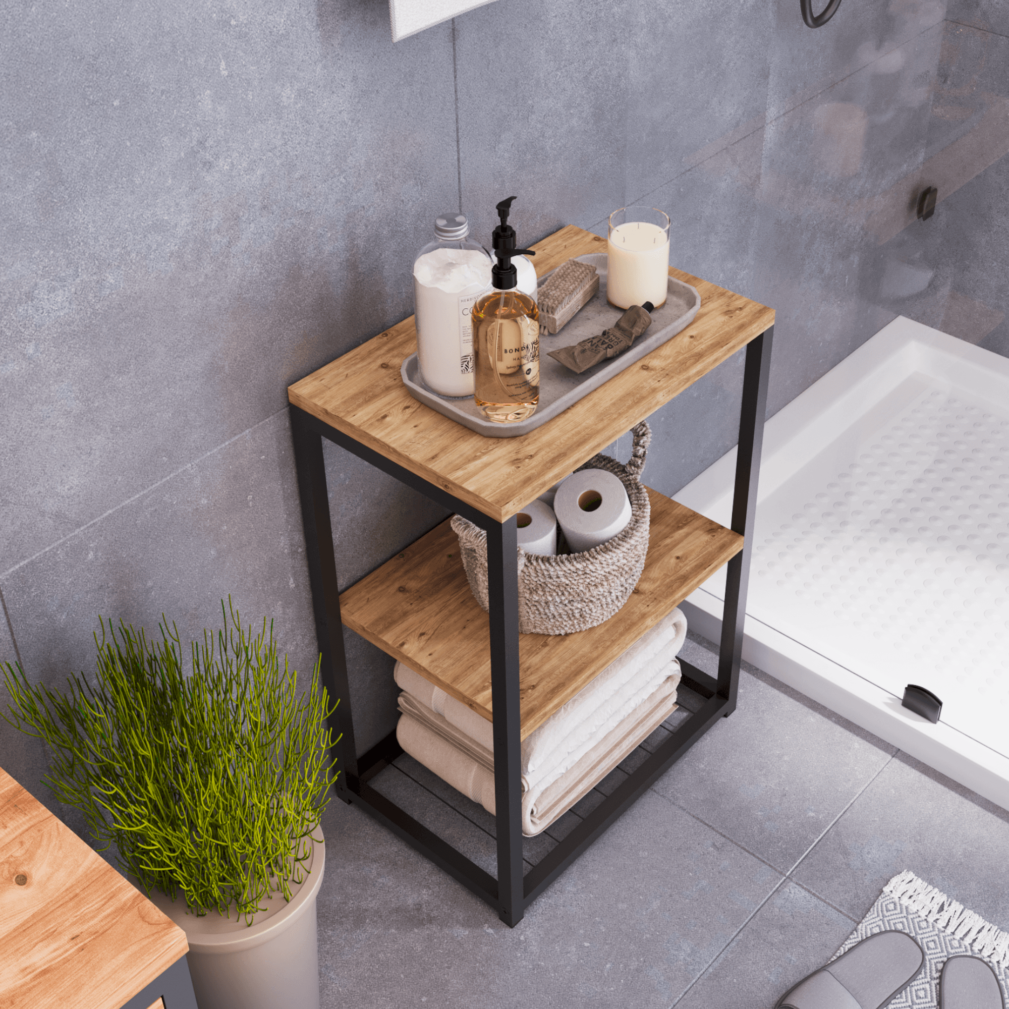 BRİDA Banyo Rafı Ahşap Raflı Çok Amaçlı Organizer