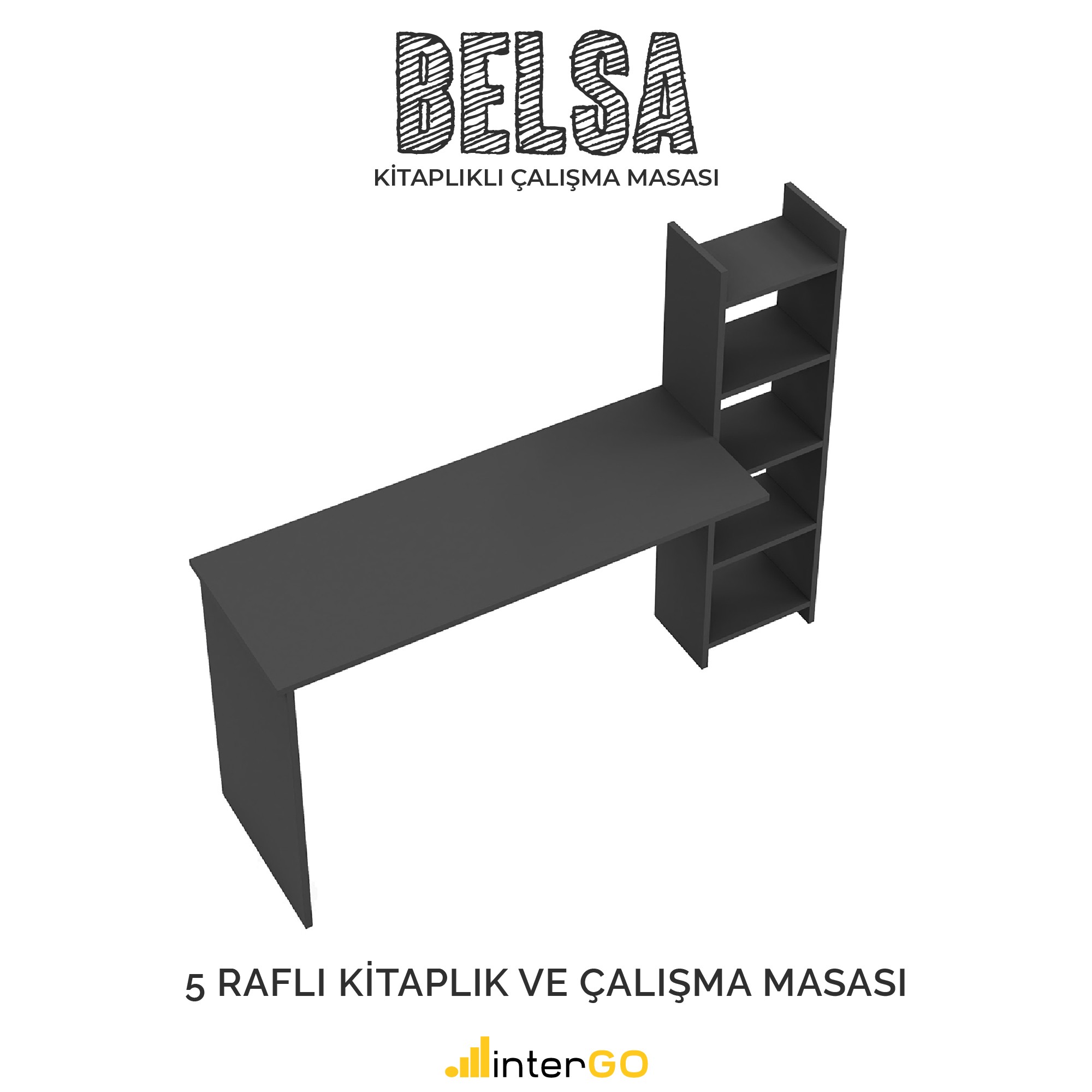 BELSA | Kitaplıklı Çalışma Masası - Antrasit Gri