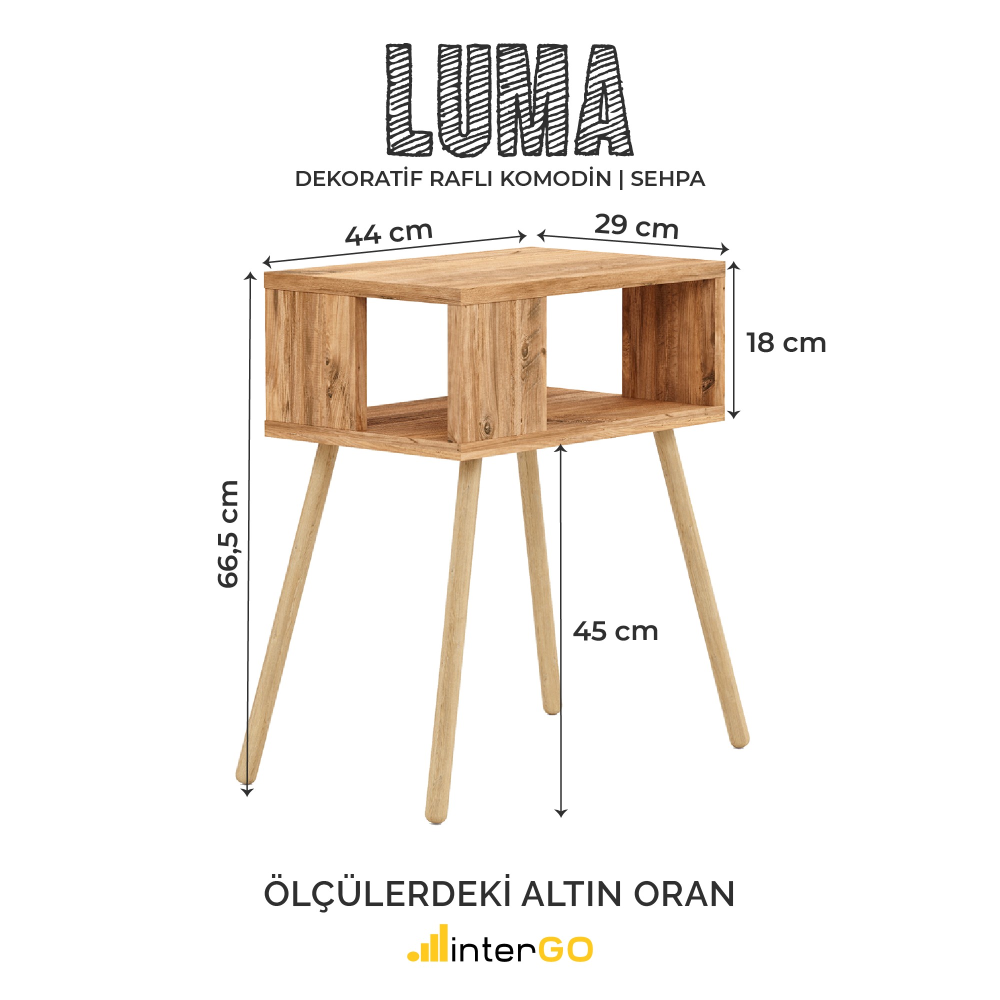 LUMA | Raflı Komodin | Ahşap Ayaklı Dekoratif