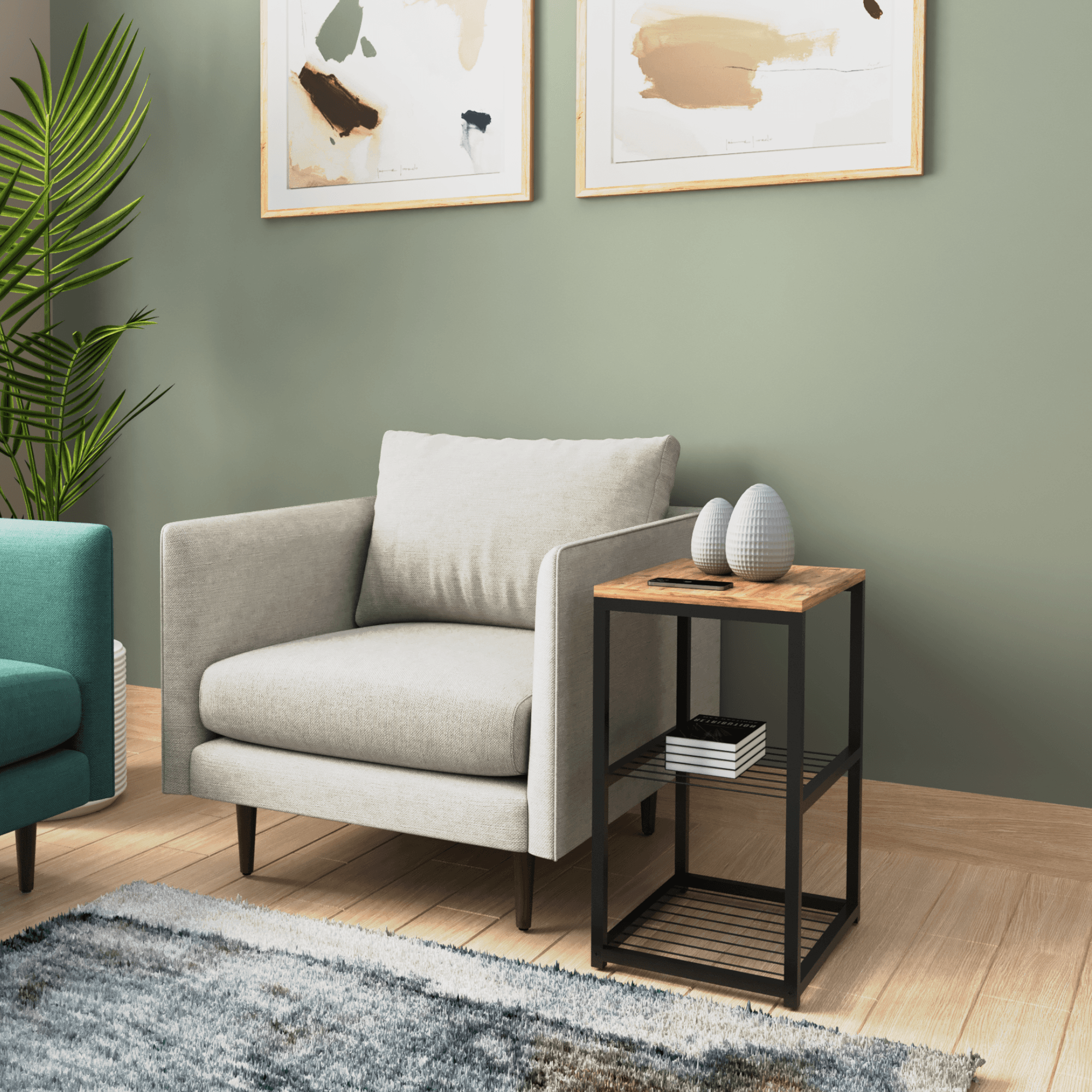 TEDİ Metal Ayaklı Dekoratif Tel Raflı Yan Sehpa