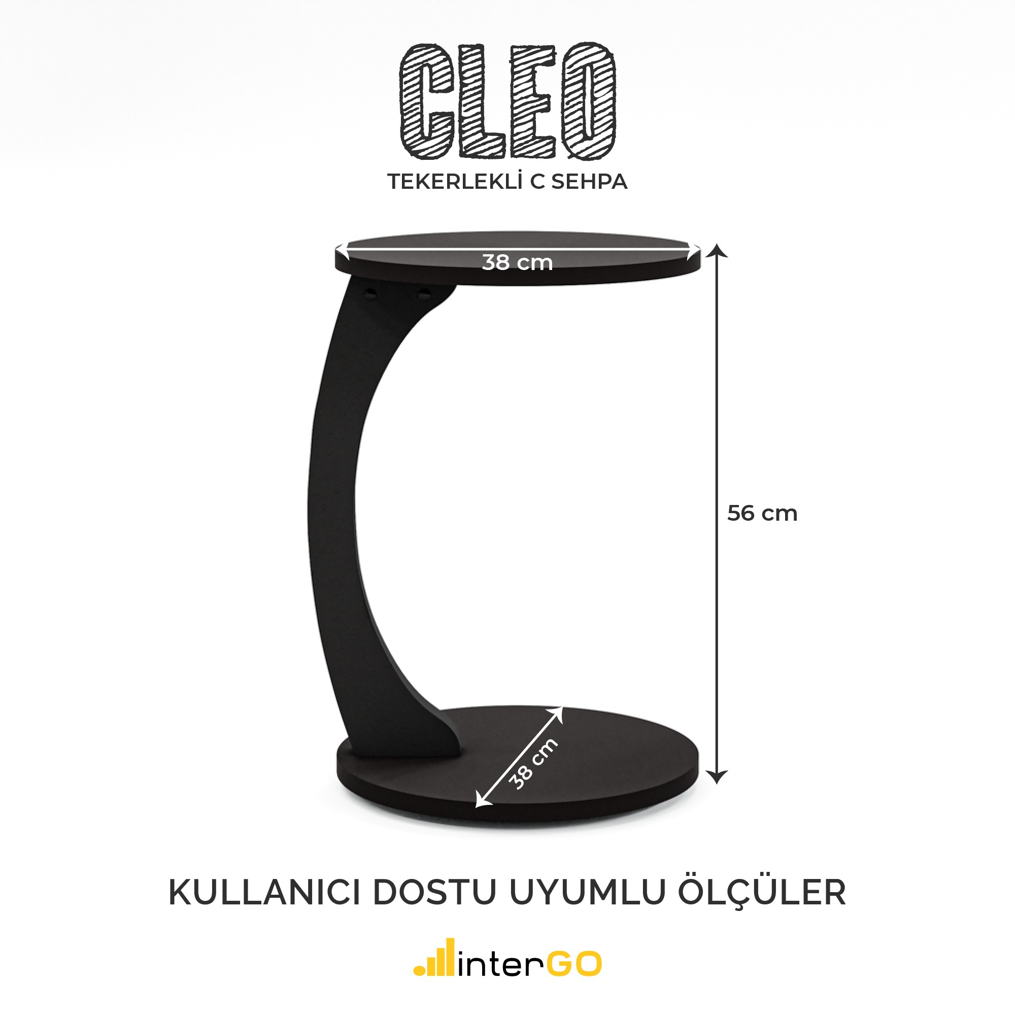 CLEO - Tekerlekli C Yan Sehpa - Siyah