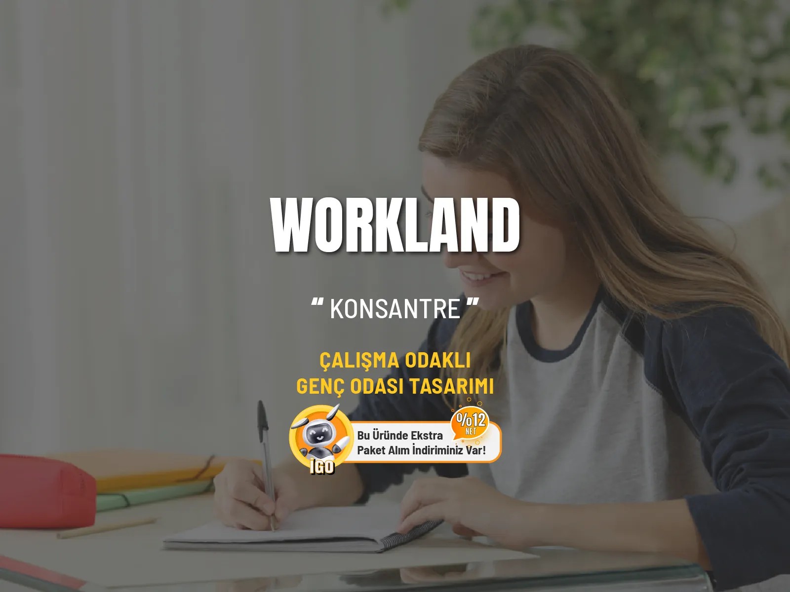 WORKLAND Genç Odası Tasarımı | Çalışma Odaklı Dekorasyon | Tasarım Genç Odası 3 Parça - Konsantre