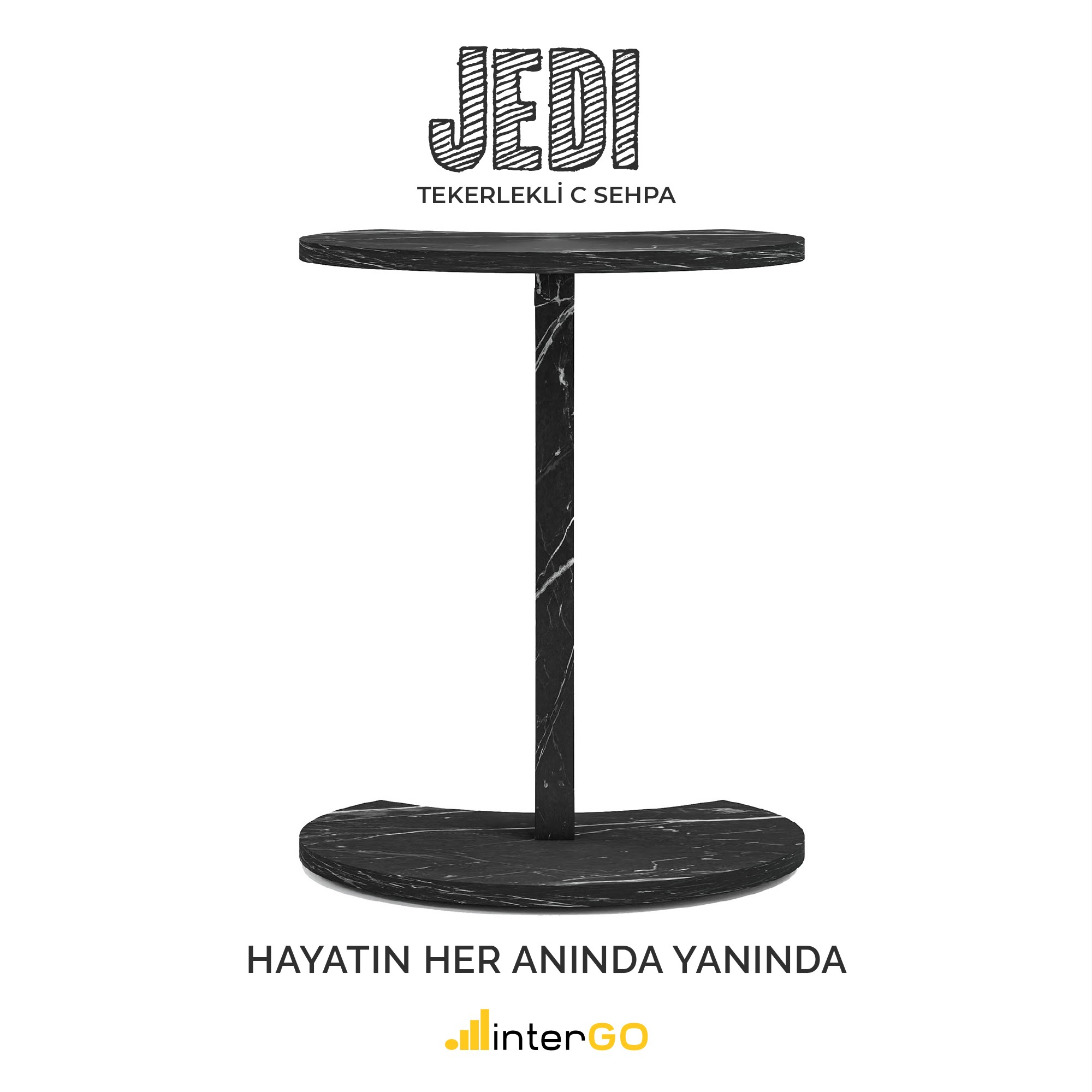 JEDI - Jet Tekerlekli C Sehpa Koltuk Sehpası Yan Sehpa Zigon Sehpa Servis Sehpası - Bendir