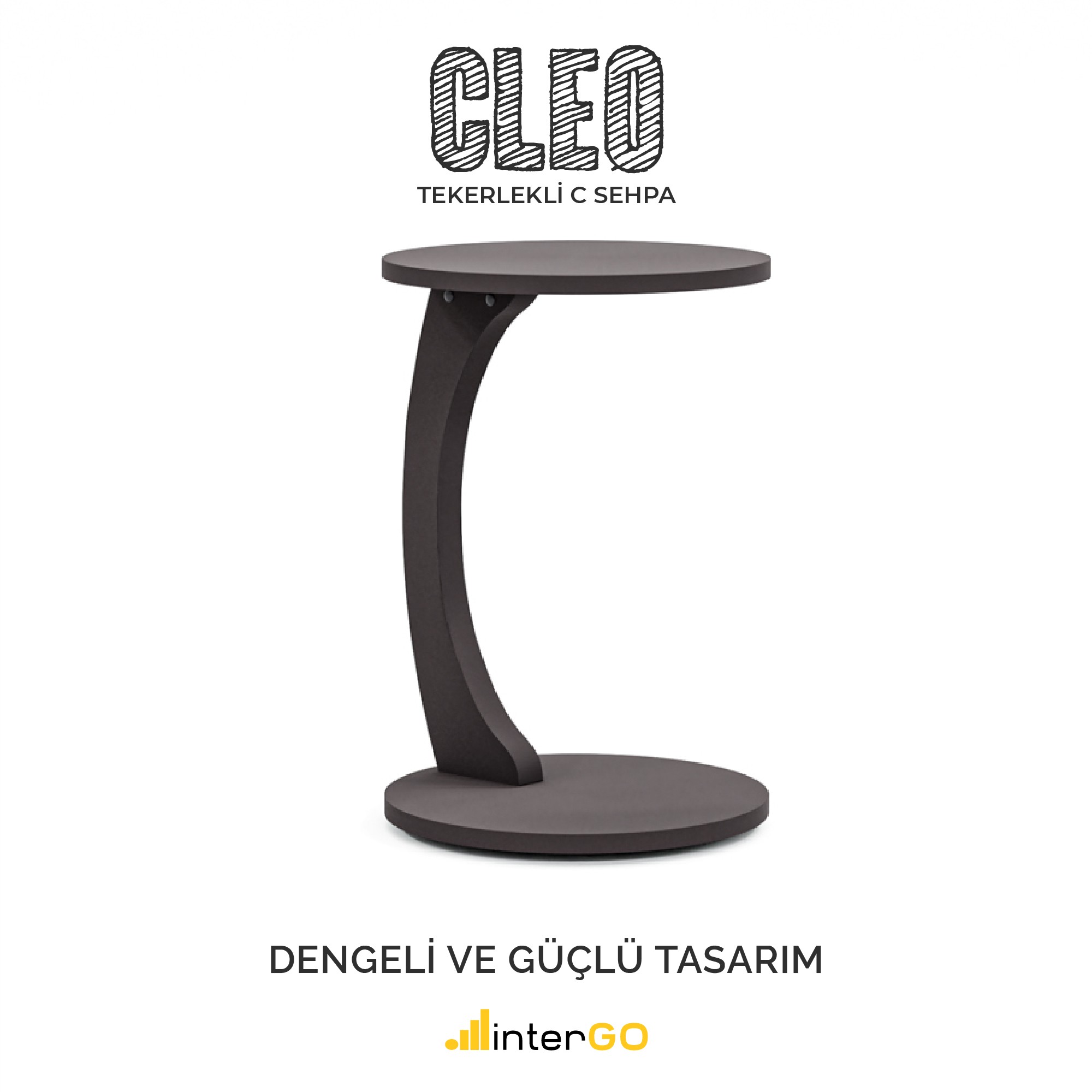 CLEO - Tekerlekli C Yan Sehpa - Antrasit Gri