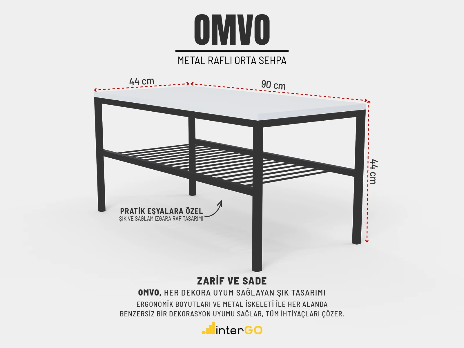 OMVO Metal Orta Sehpa | 2 Raflı Orta Sehpa - Beyaz