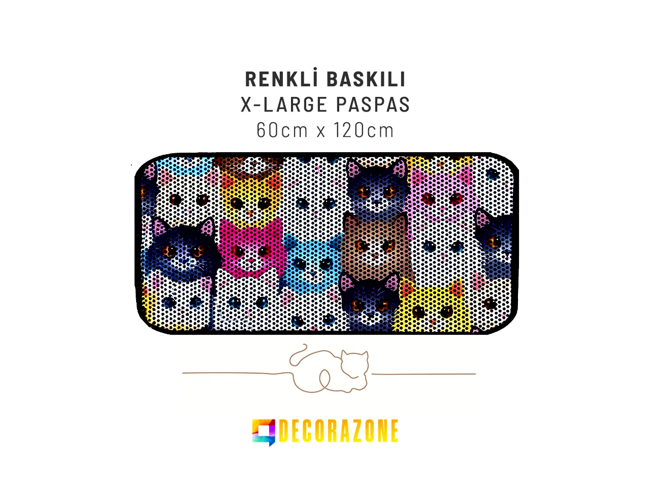RİGA Baskılı XL Kedi Kumu Paspası | Elekli Kedi Tuvalet Önü Paspası | Renkli Kedi Paspası - Faces