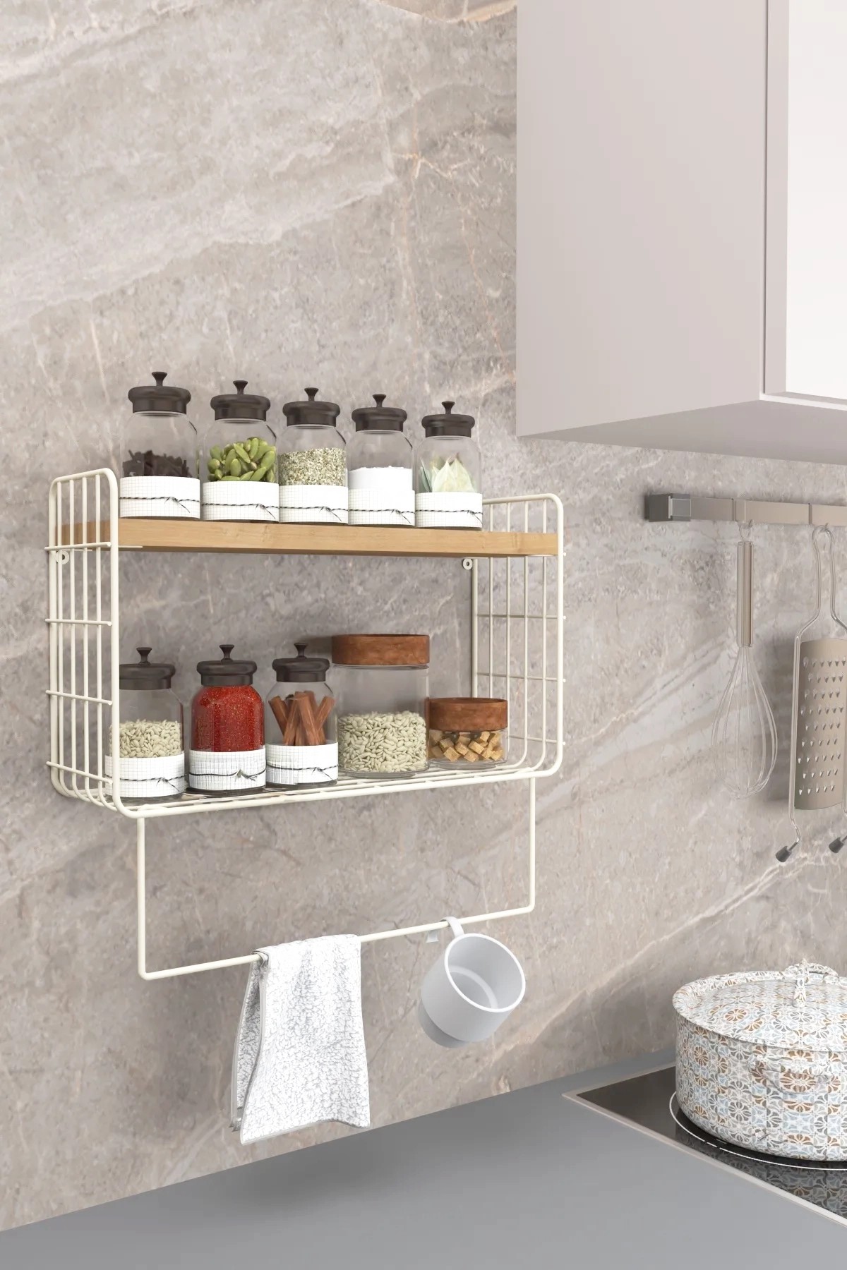 HOLO Metal Mutfak Rafı Banyo Düzenleyici | Havluluk Modern Mutfak Düzenleyici | Ahşap Duvar Rafı
