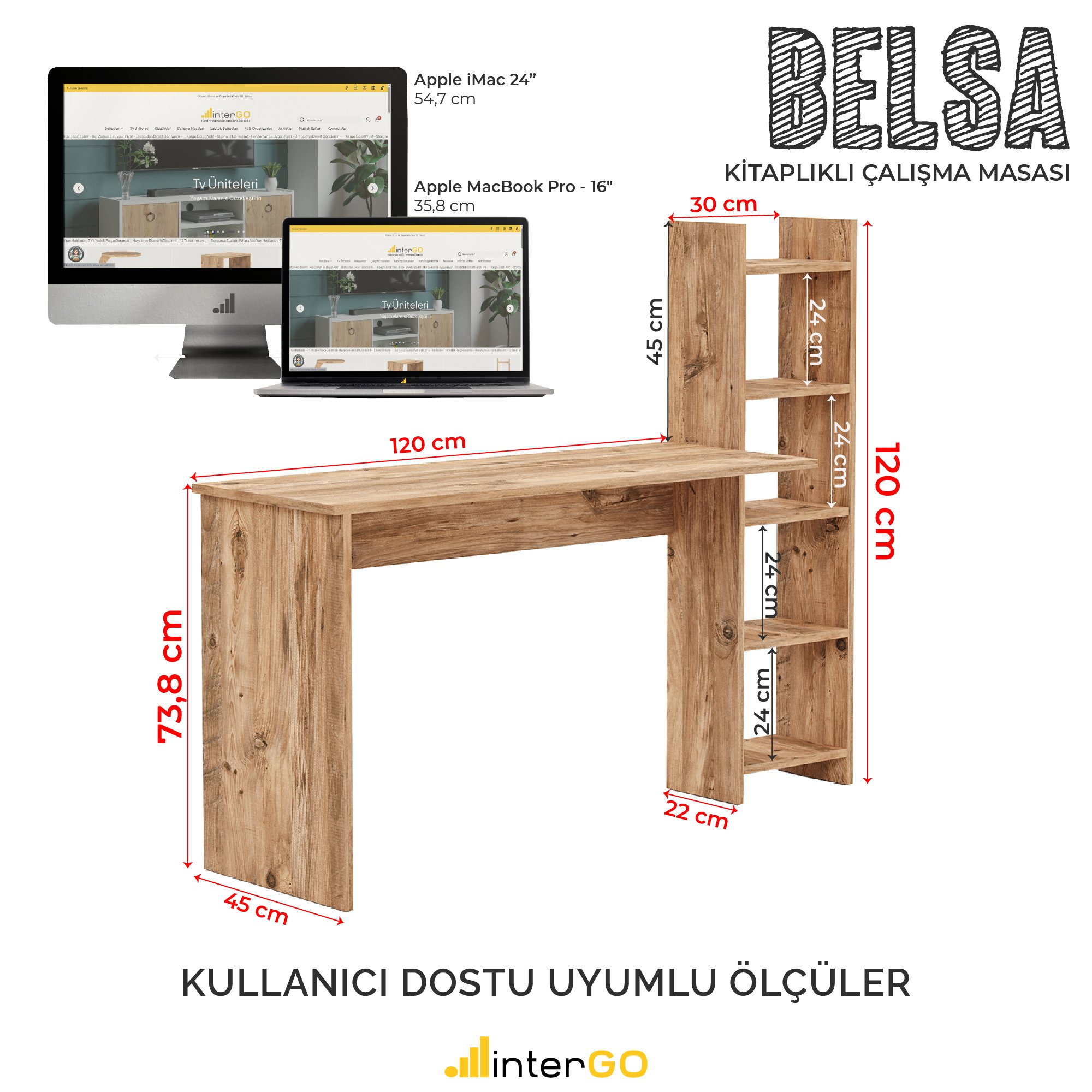 BELSA | Kitaplıklı Çalışma Masası - Atlantik Çam