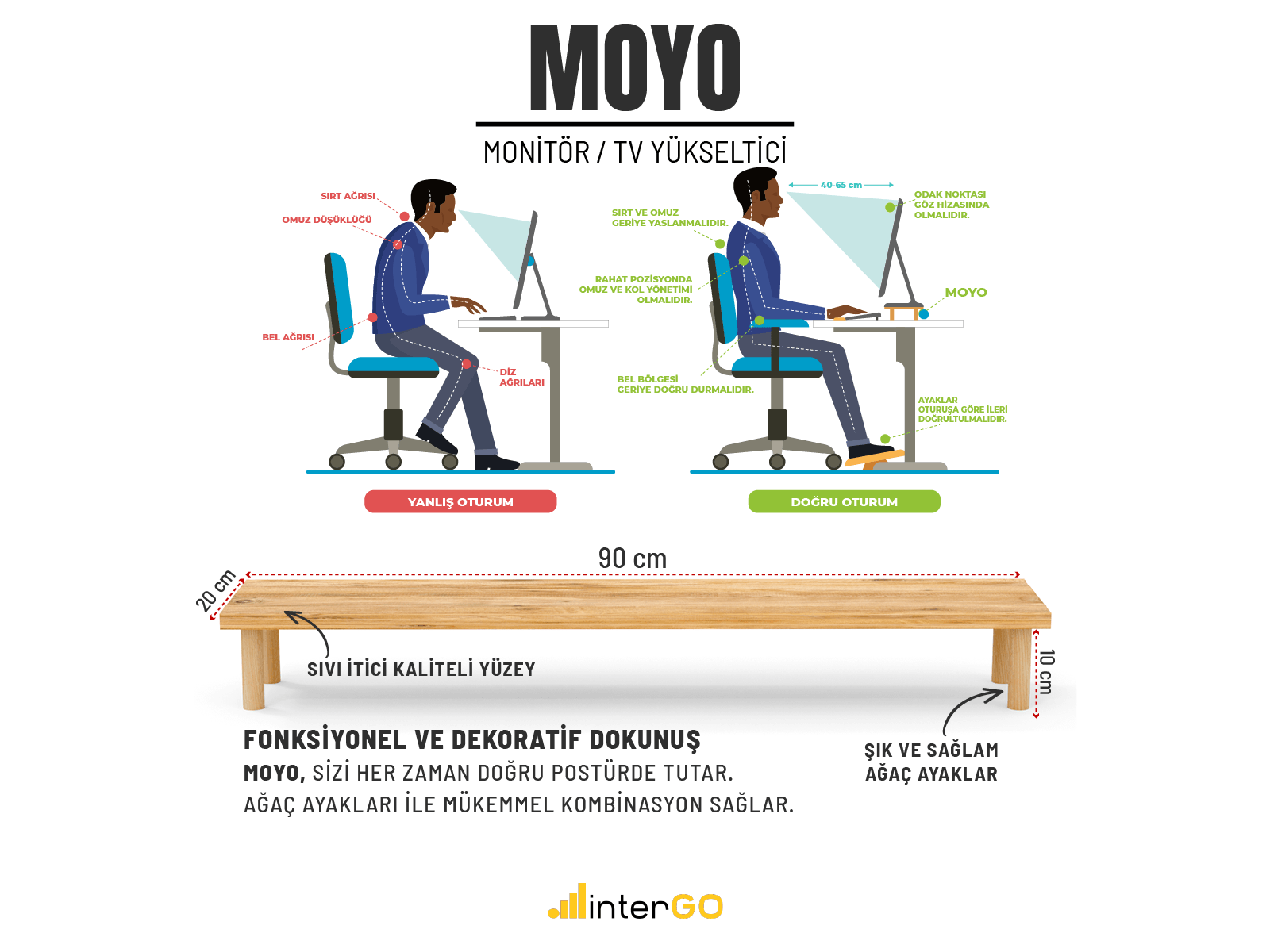 MOYO Monitör / TV Yükseltici Stand | Ağaç Ayaklı