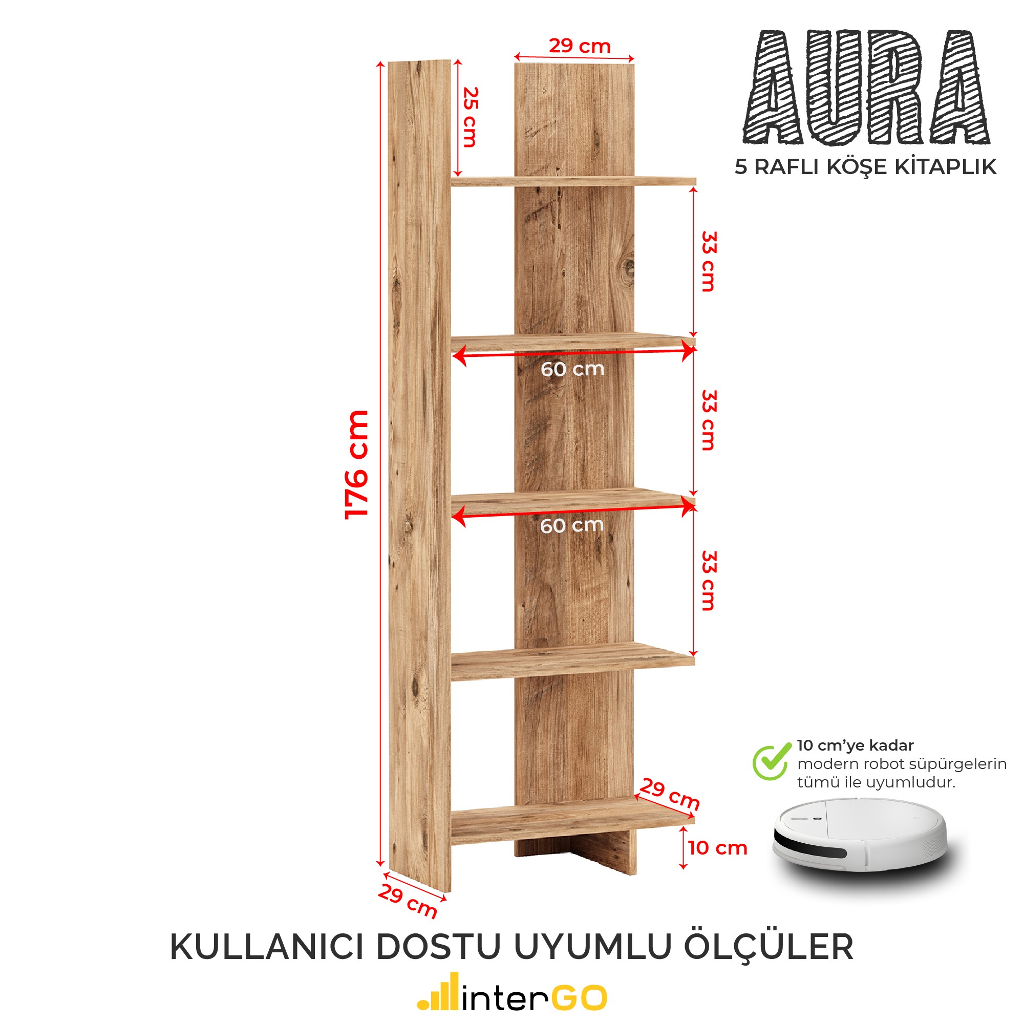 AURA | Köşe Kitaplık| 5 Raflı - Organizer