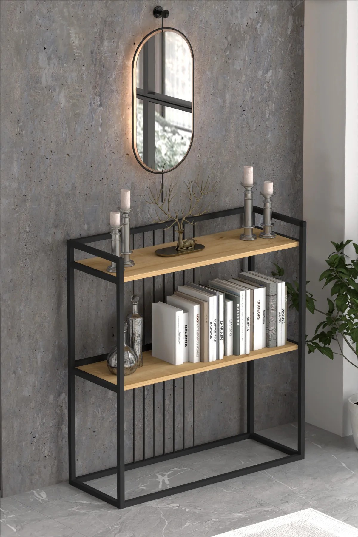 DRESA | 2 Raflı Metal Dresuar | Salon Düzenleyici | Konsol - Çam
