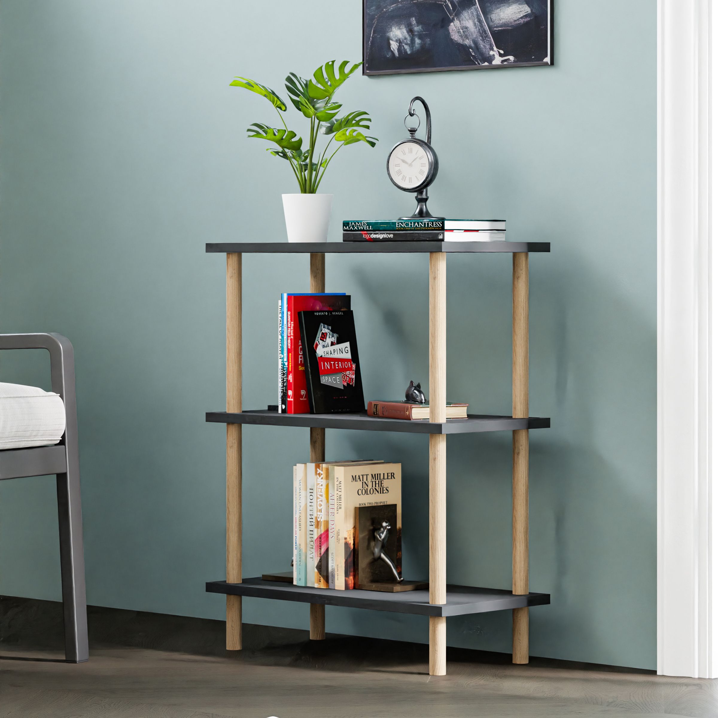 BUKİ | Minimal Kitaplık | 3 Raflı - Organizer - Antrasit