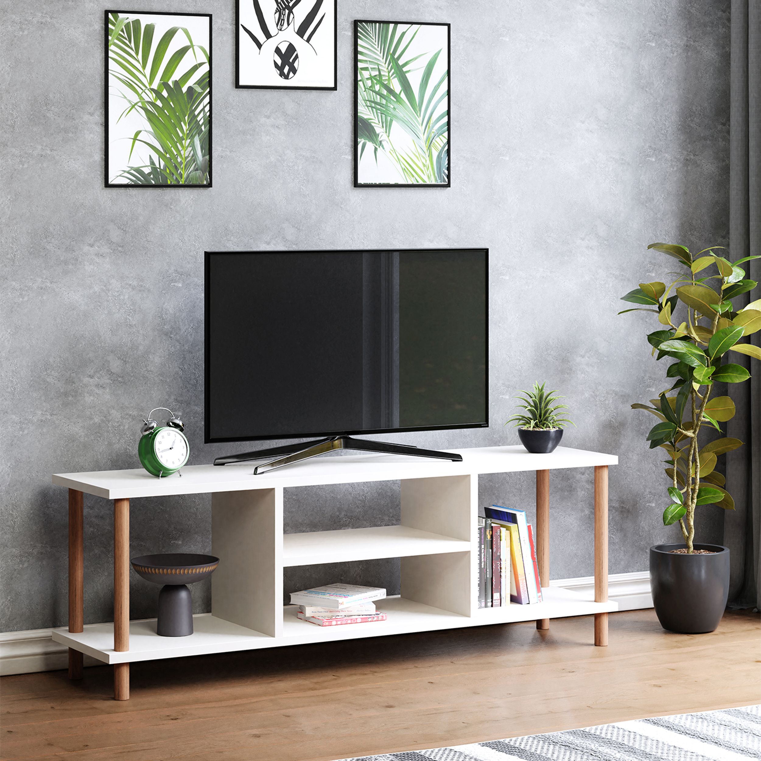 TİVO | Modern Televizyon Sehpası | Raflı - Beyaz