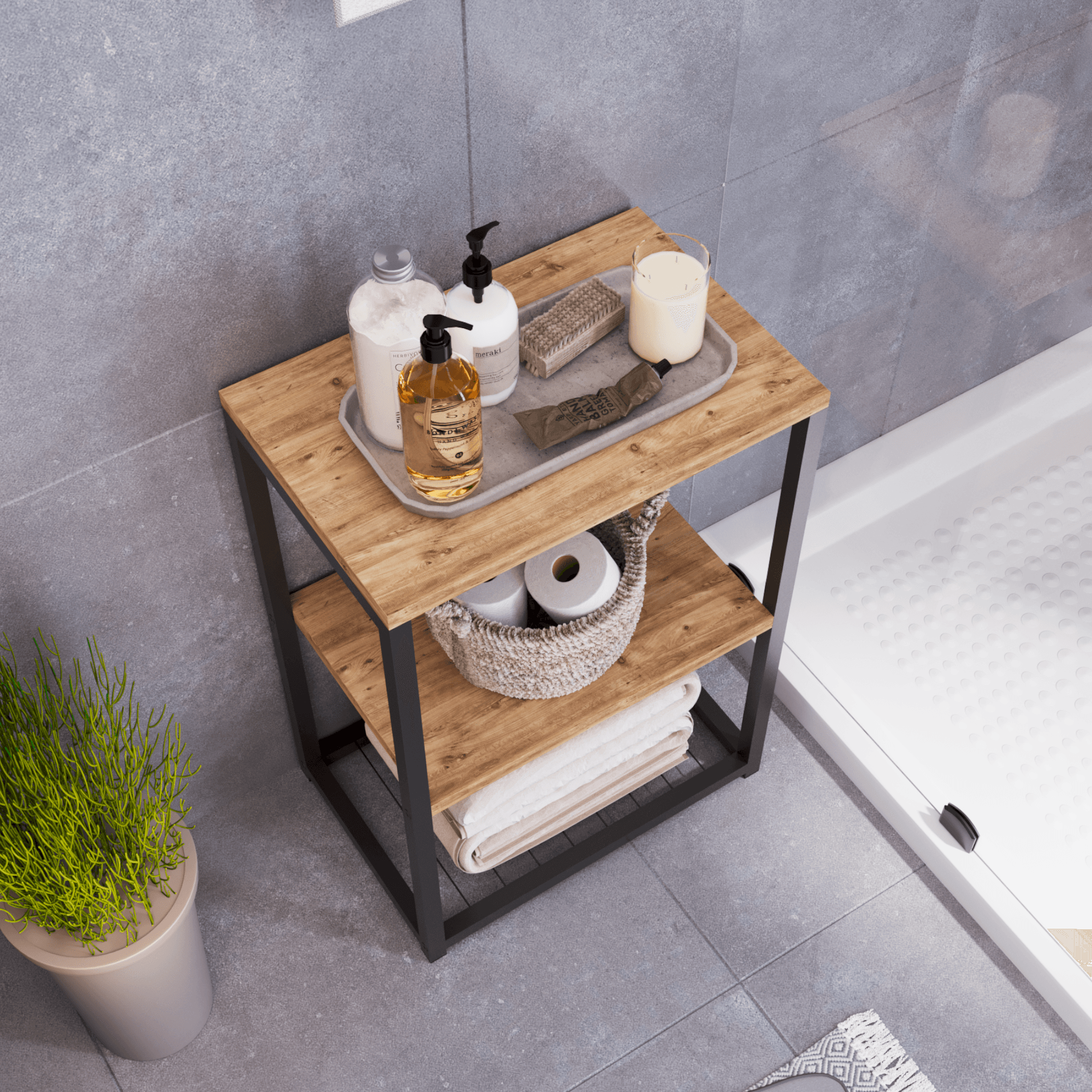 BRİDA Banyo Rafı Ahşap Raflı Çok Amaçlı Organizer