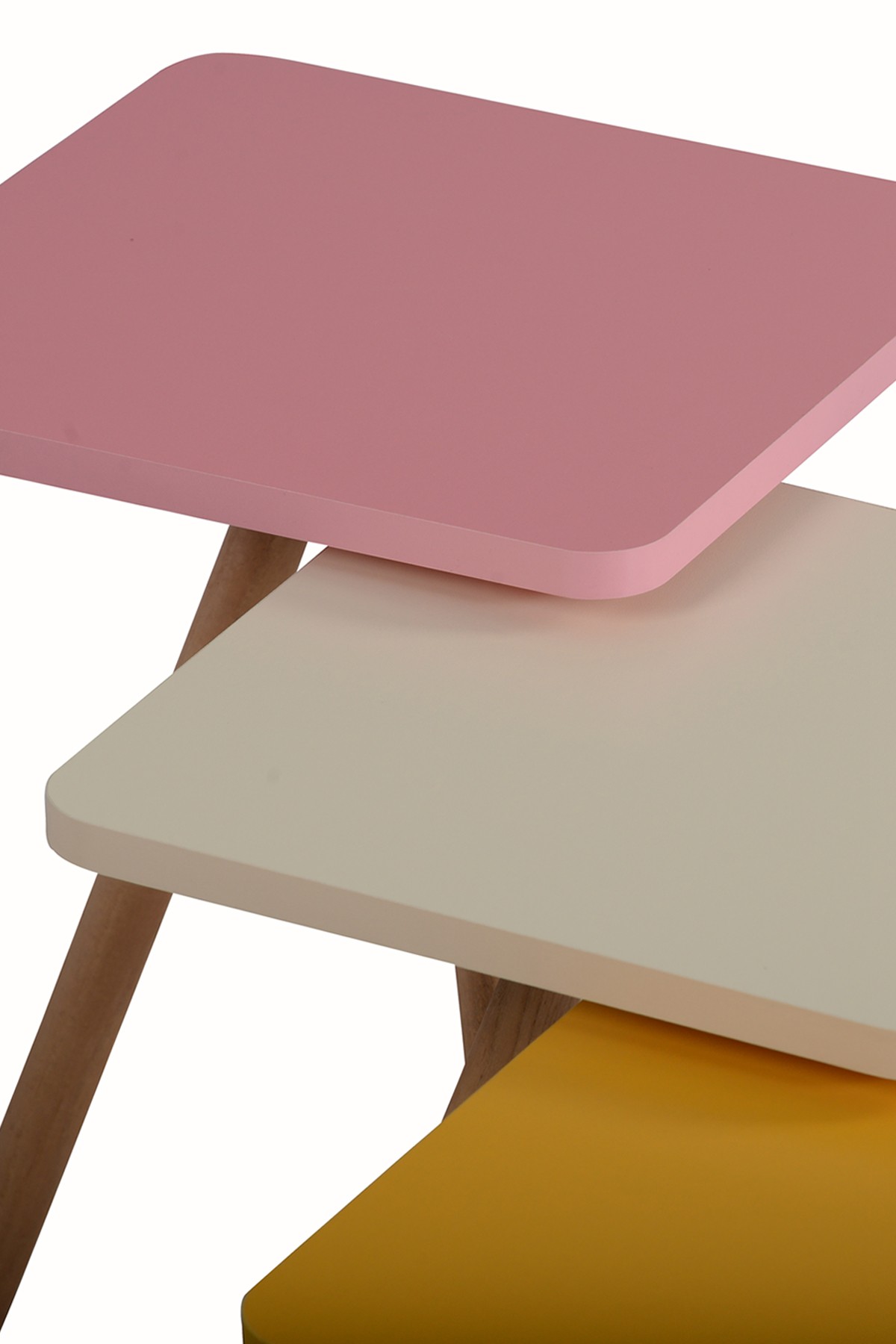 Kare Karışık Renkli Üçlü Zigon Sehpa - Sarı,Krem,Pembe