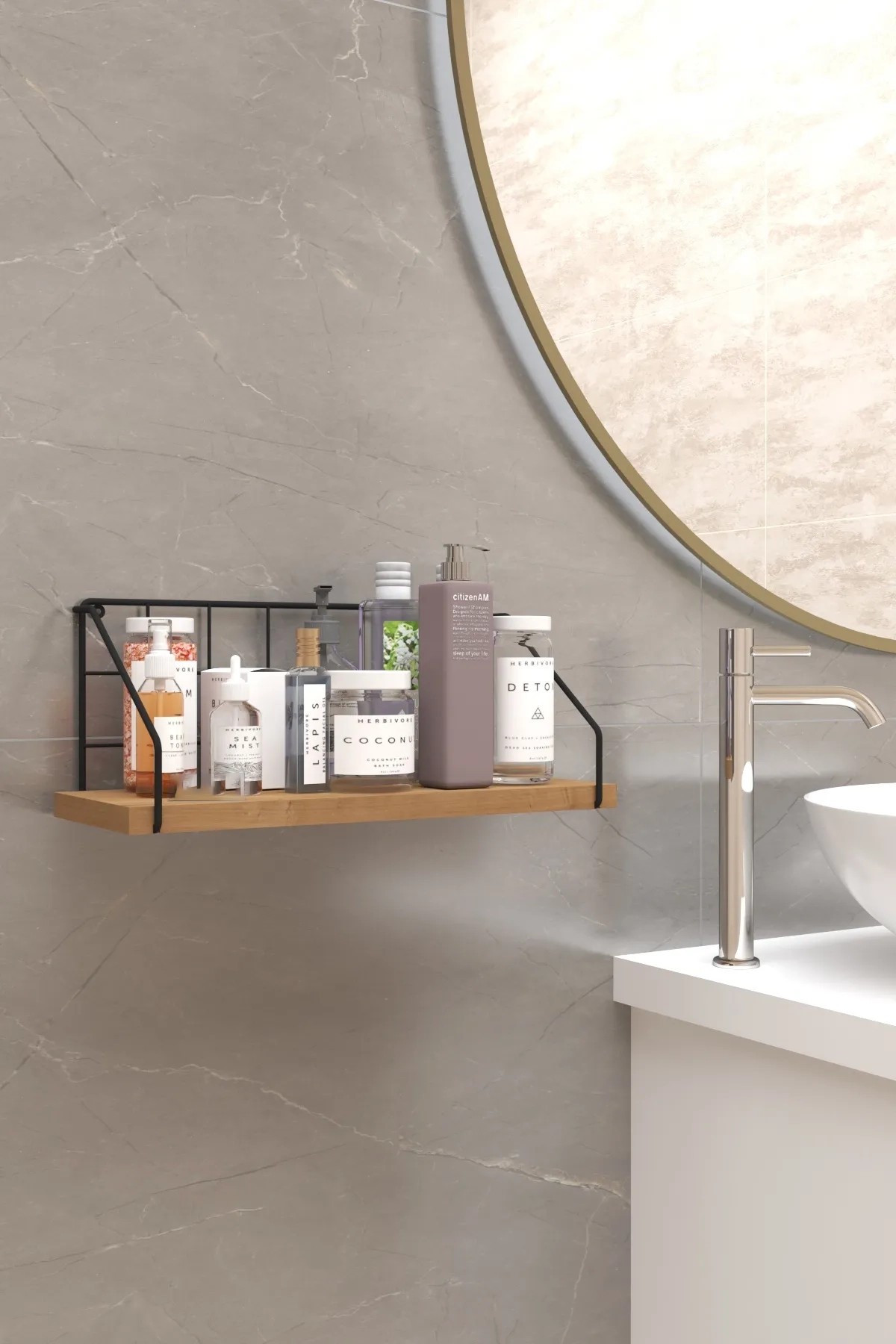 MİTA | Metal Duvar Rafı | Dekoratif Duvar Rafı | Mutfak Banyo Rafı - Siyah