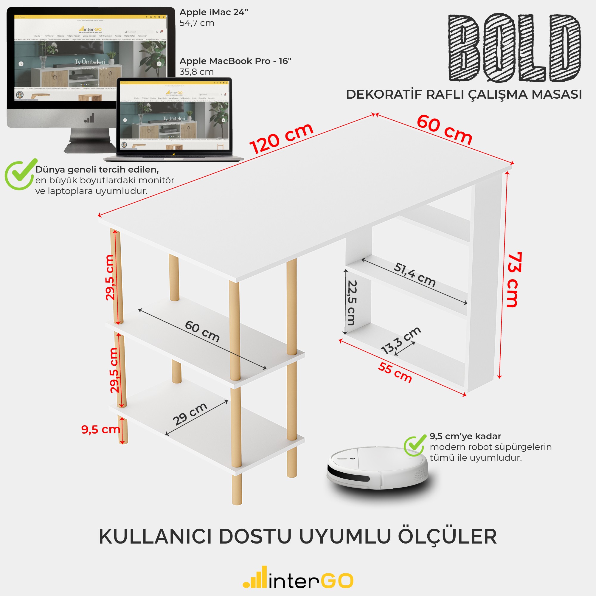 BOLD | Raflı Çalışma Masası - Beyaz