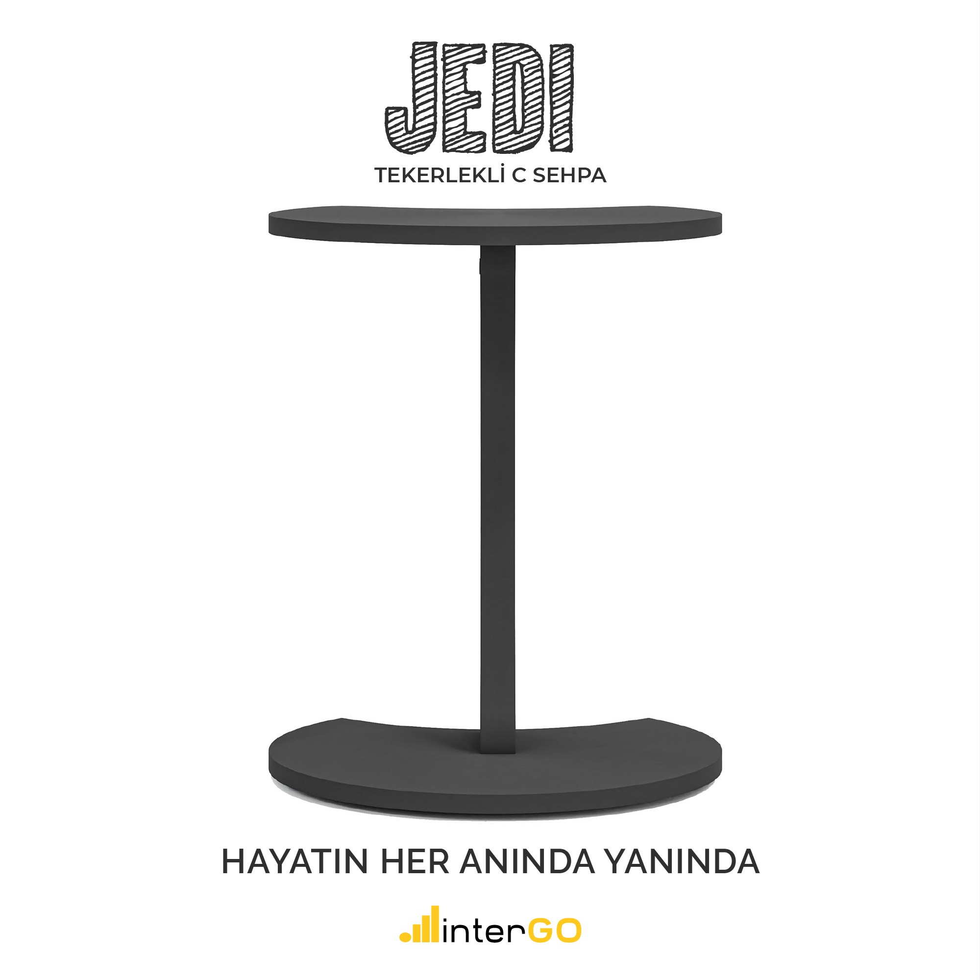 JEDI - Jet Tekerlekli C Sehpa Koltuk Sehpası Yan Sehpa Zigon Sehpa Servis Sehpası - Antrasit Gri