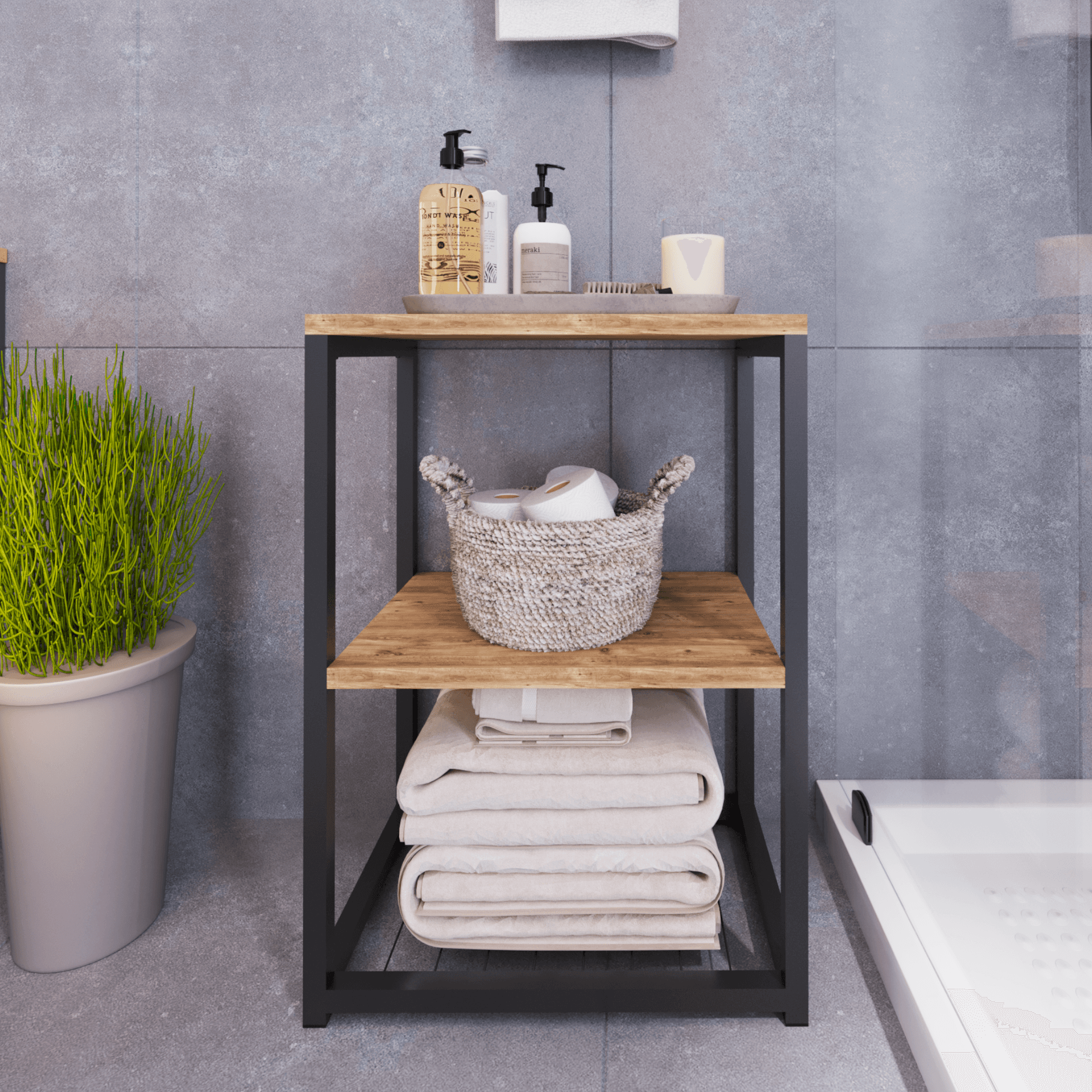 BRİDA Banyo Rafı Ahşap Raflı Çok Amaçlı Organizer