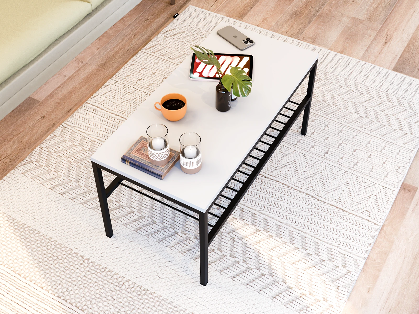 OMVO Metal Orta Sehpa | 2 Raflı Orta Sehpa - Beyaz