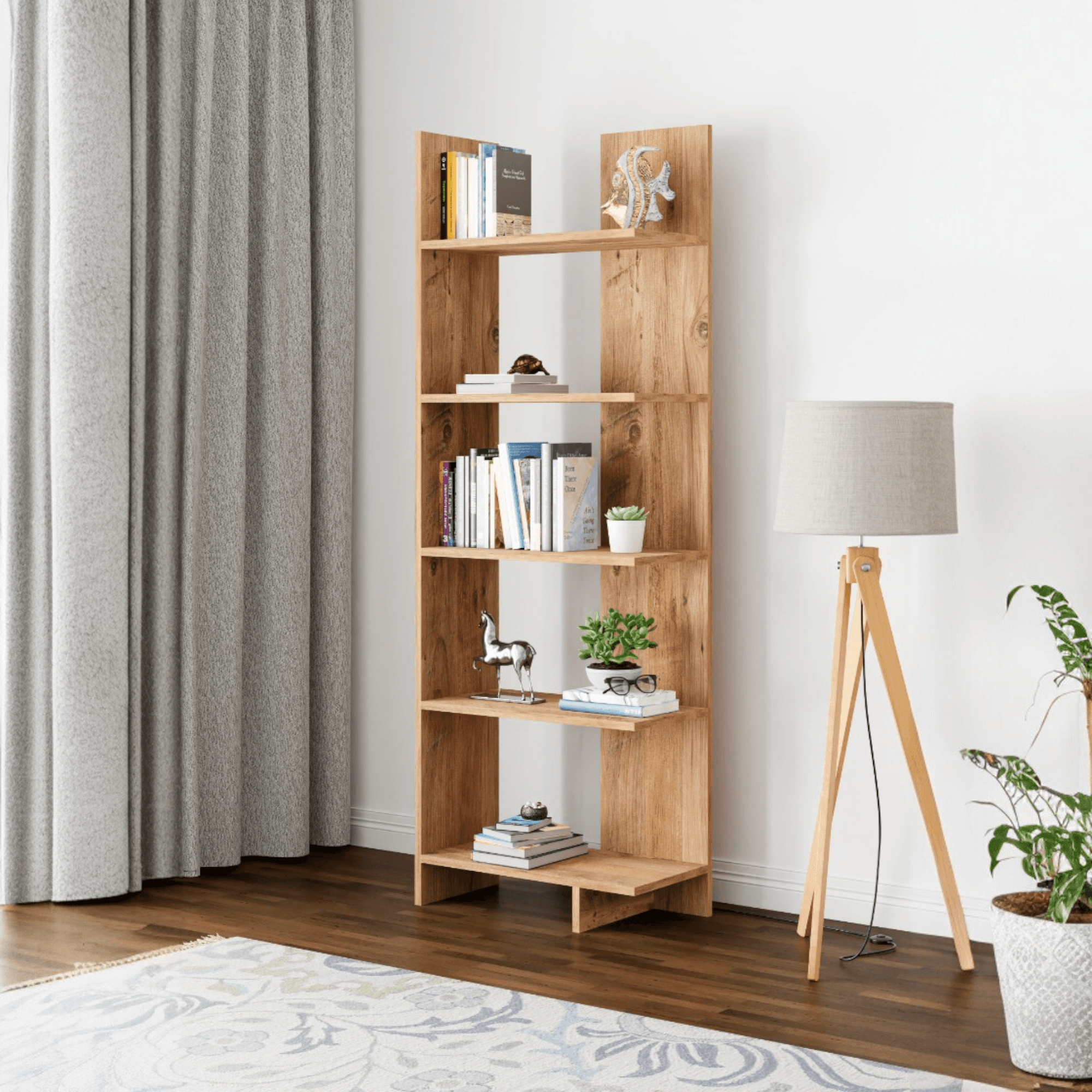 AURA | Köşe Kitaplık| 5 Raflı - Organizer - Atlantik Çam