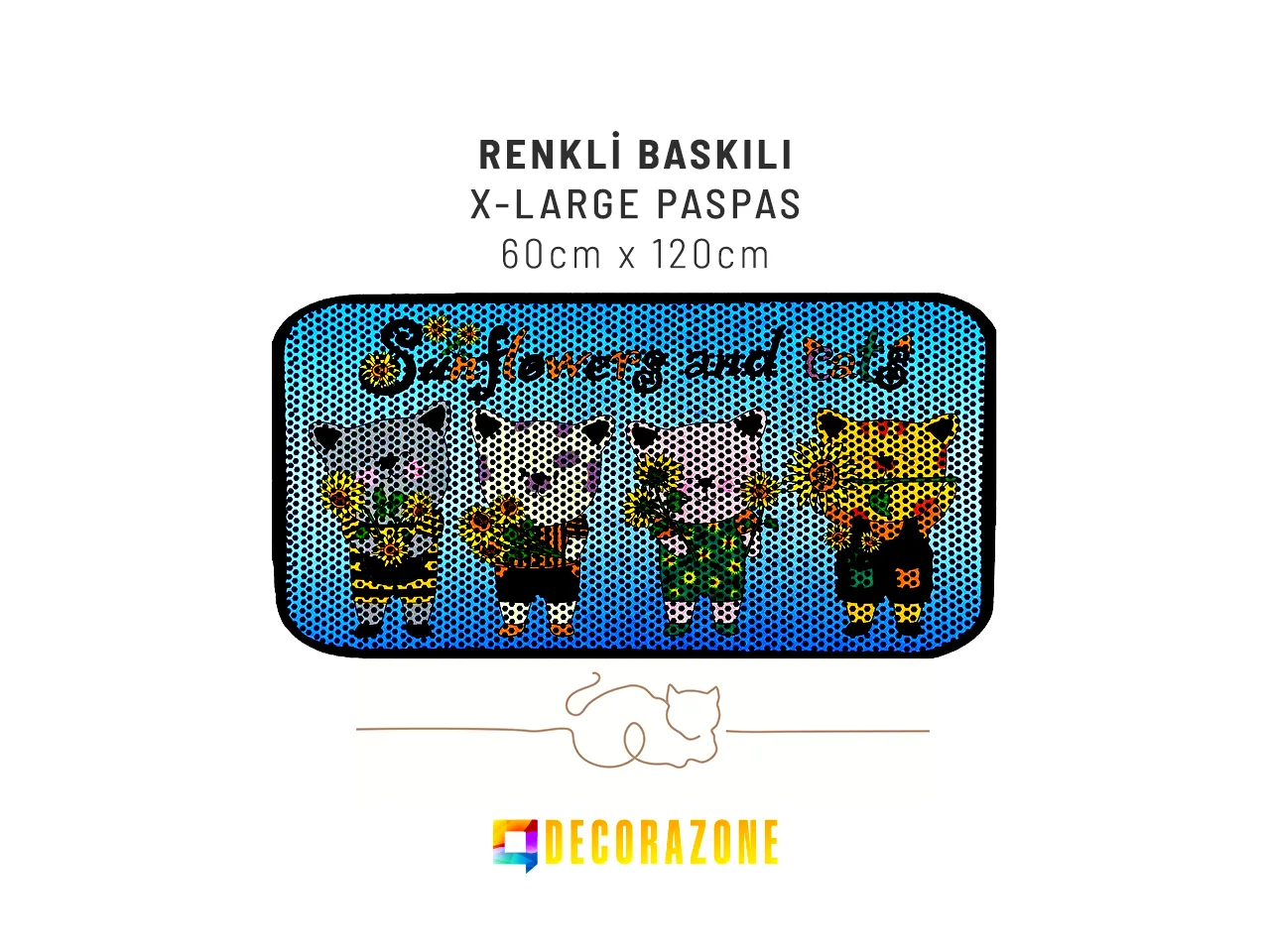 RİGA Baskılı XL Kedi Kumu Paspası | Elekli Kedi Tuvalet Önü Paspası | Renkli Kedi Paspası - SunFlower