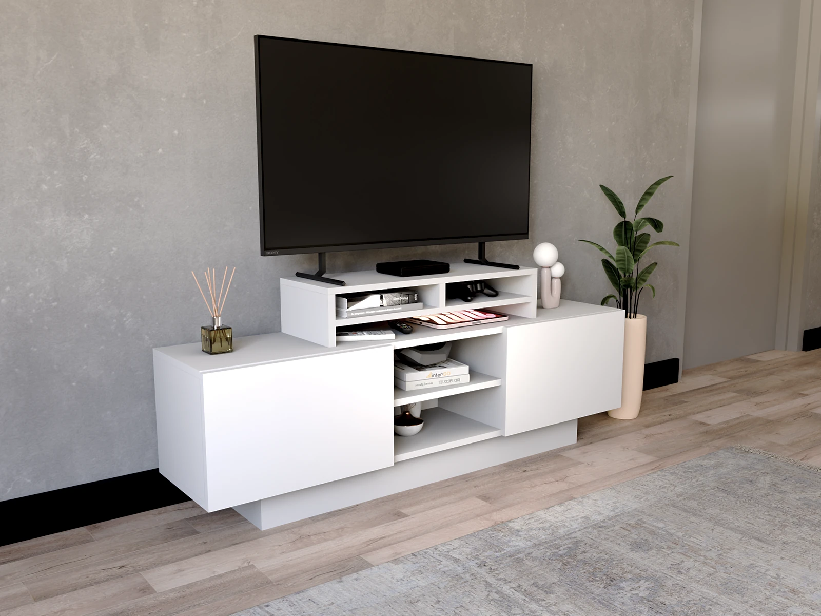 UPPA Masaüstü Organizer Set / TV-Monitör Yükseltici Stand - Beyaz