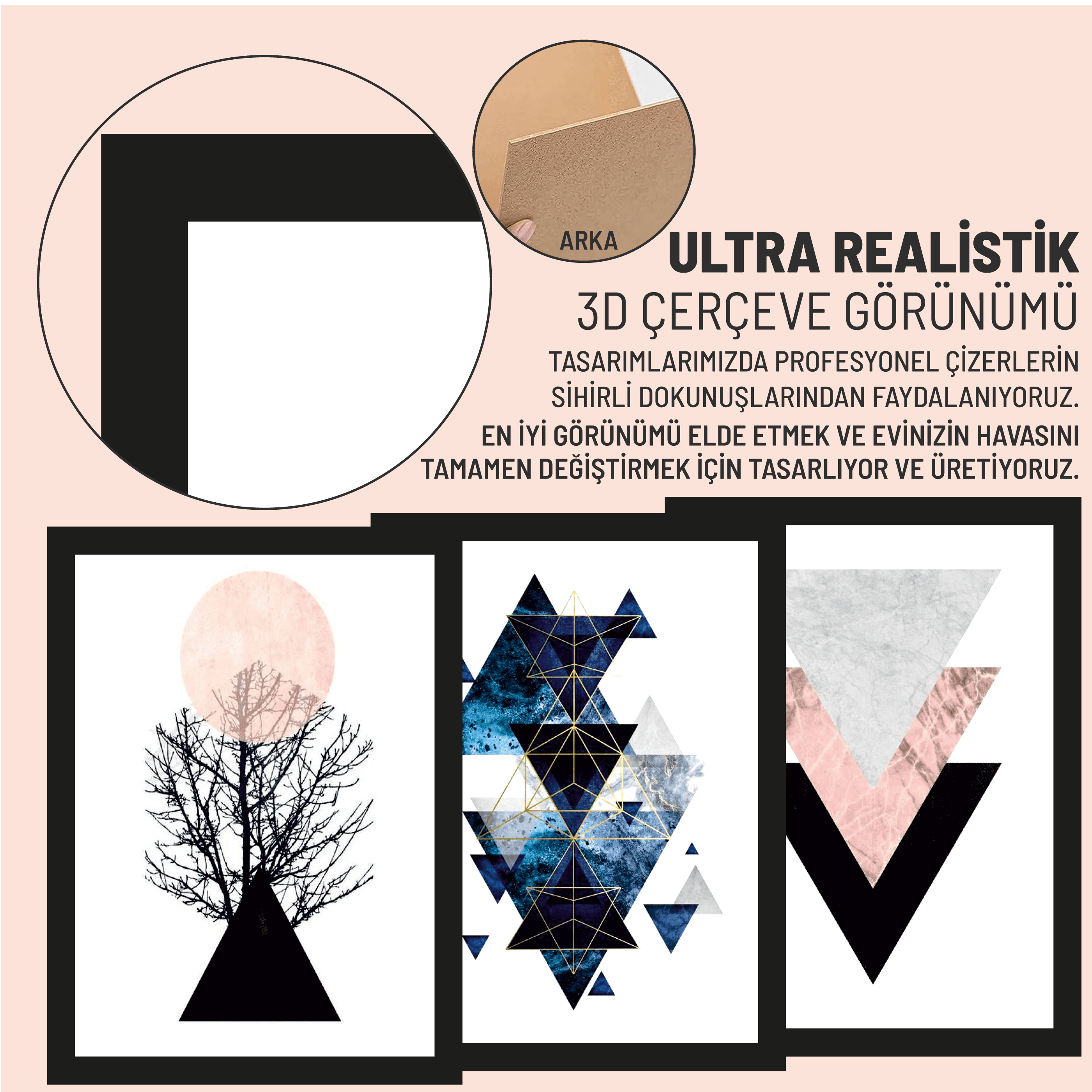 GEOMETRİC PİNK | Duvar Tablo | MDF Tablo