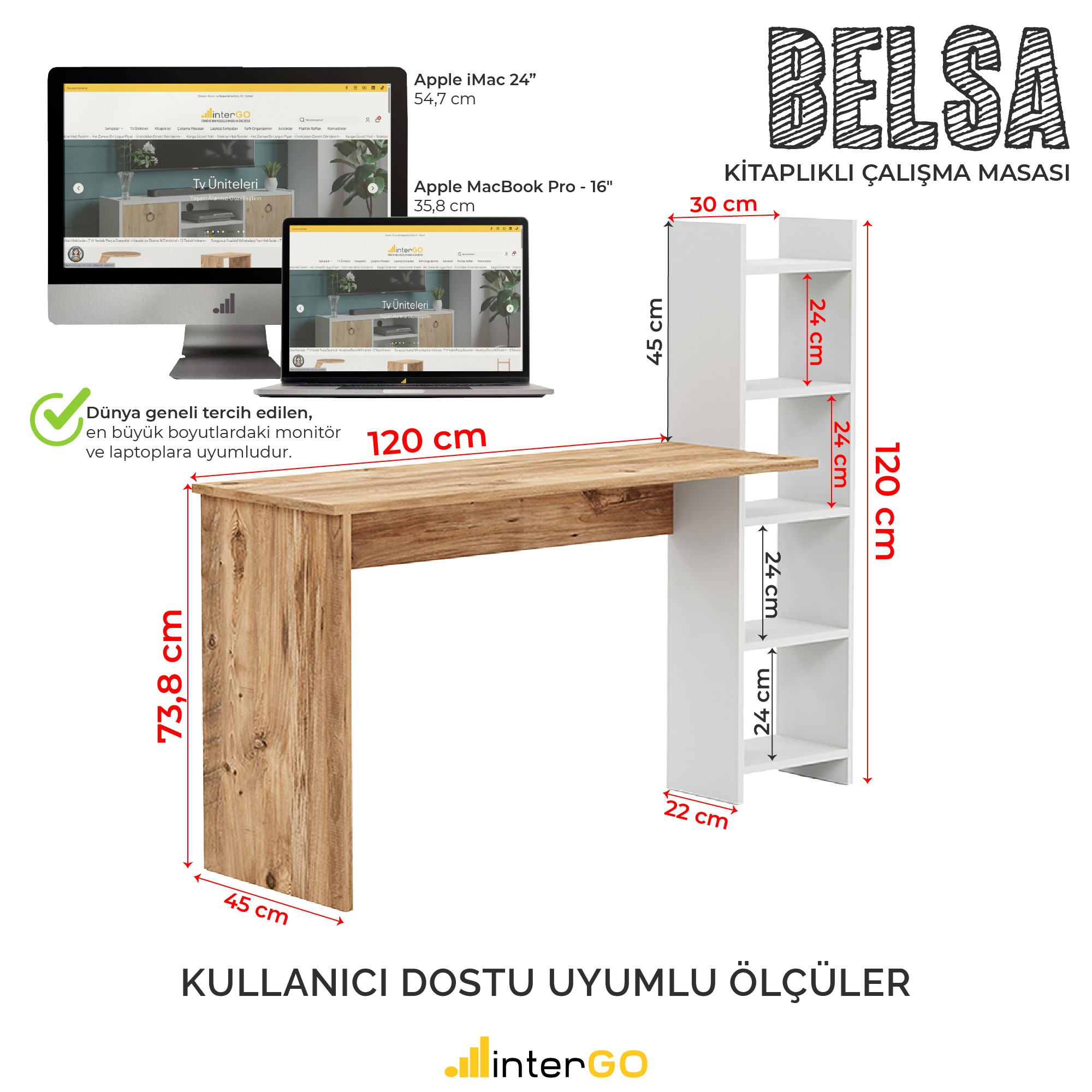 BELSA | Kitaplıklı Çalışma Masası - Atlantik Çam - Beyaz