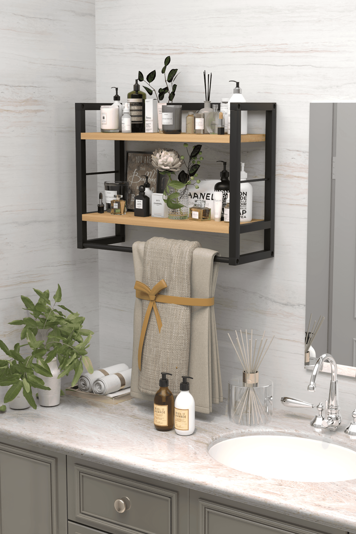 RAFA | 2 Raflı Metal Havluluk | Duvara Monte Banyo Rafı | Metal Organizer Raf