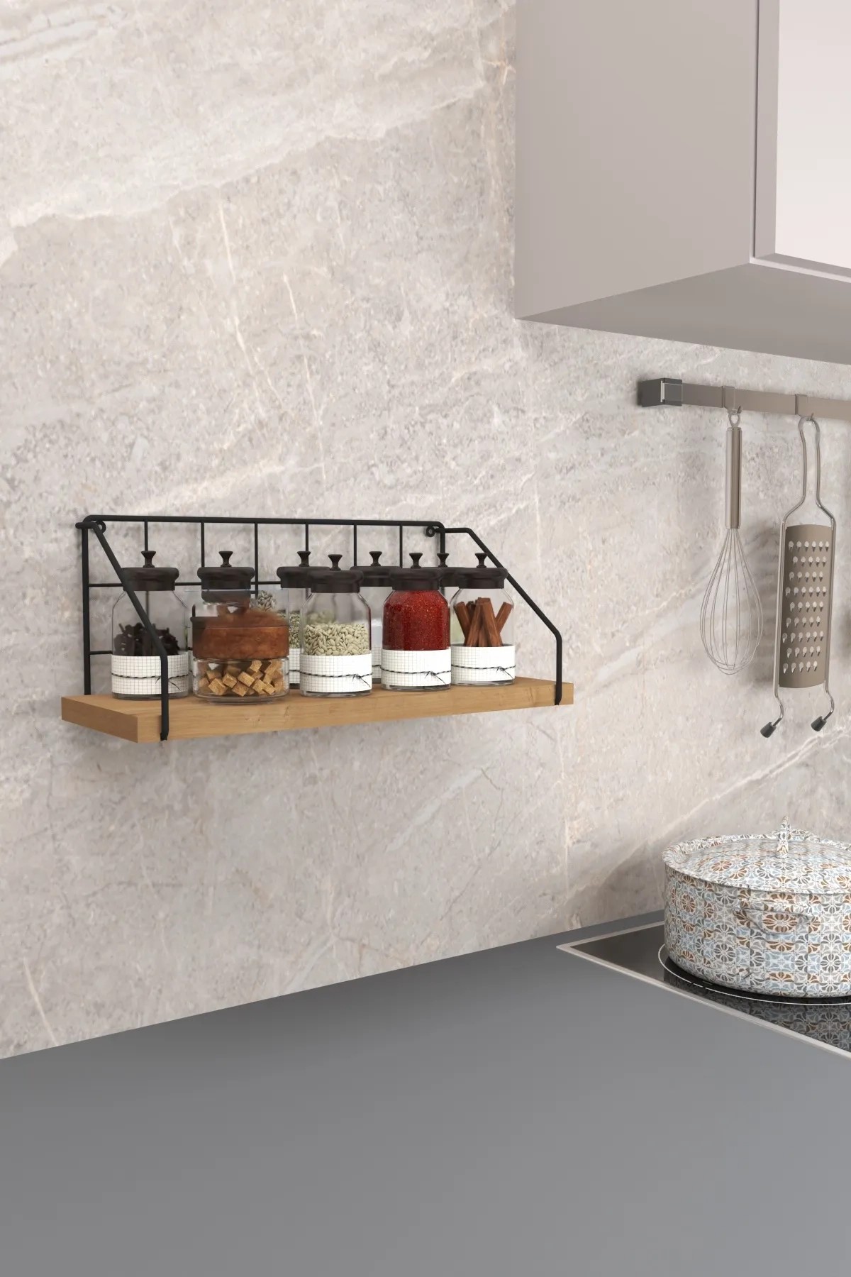 MİTA | Metal Duvar Rafı | Dekoratif Duvar Rafı | Mutfak Banyo Rafı