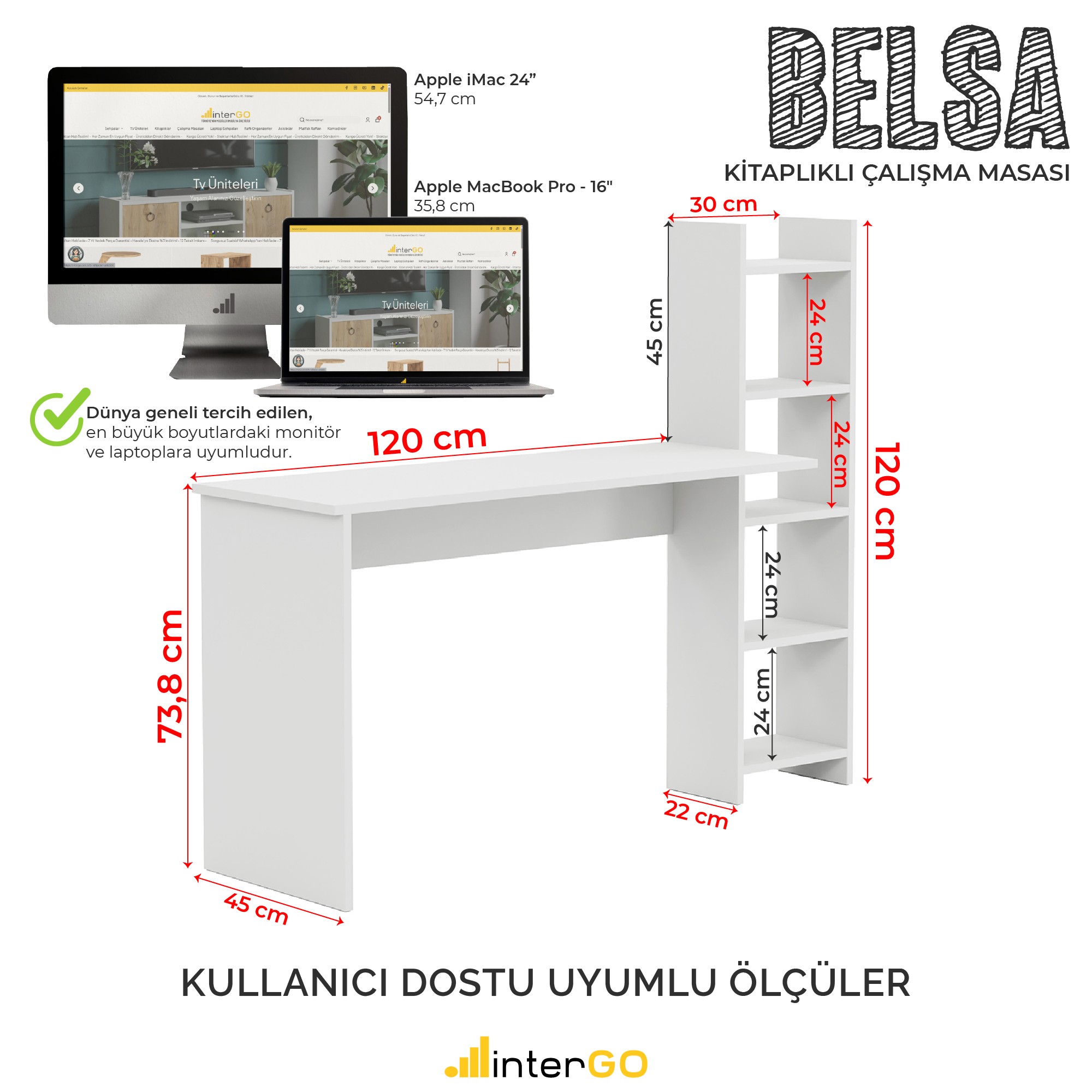 BELSA | Kitaplıklı Çalışma Masası - Beyaz
