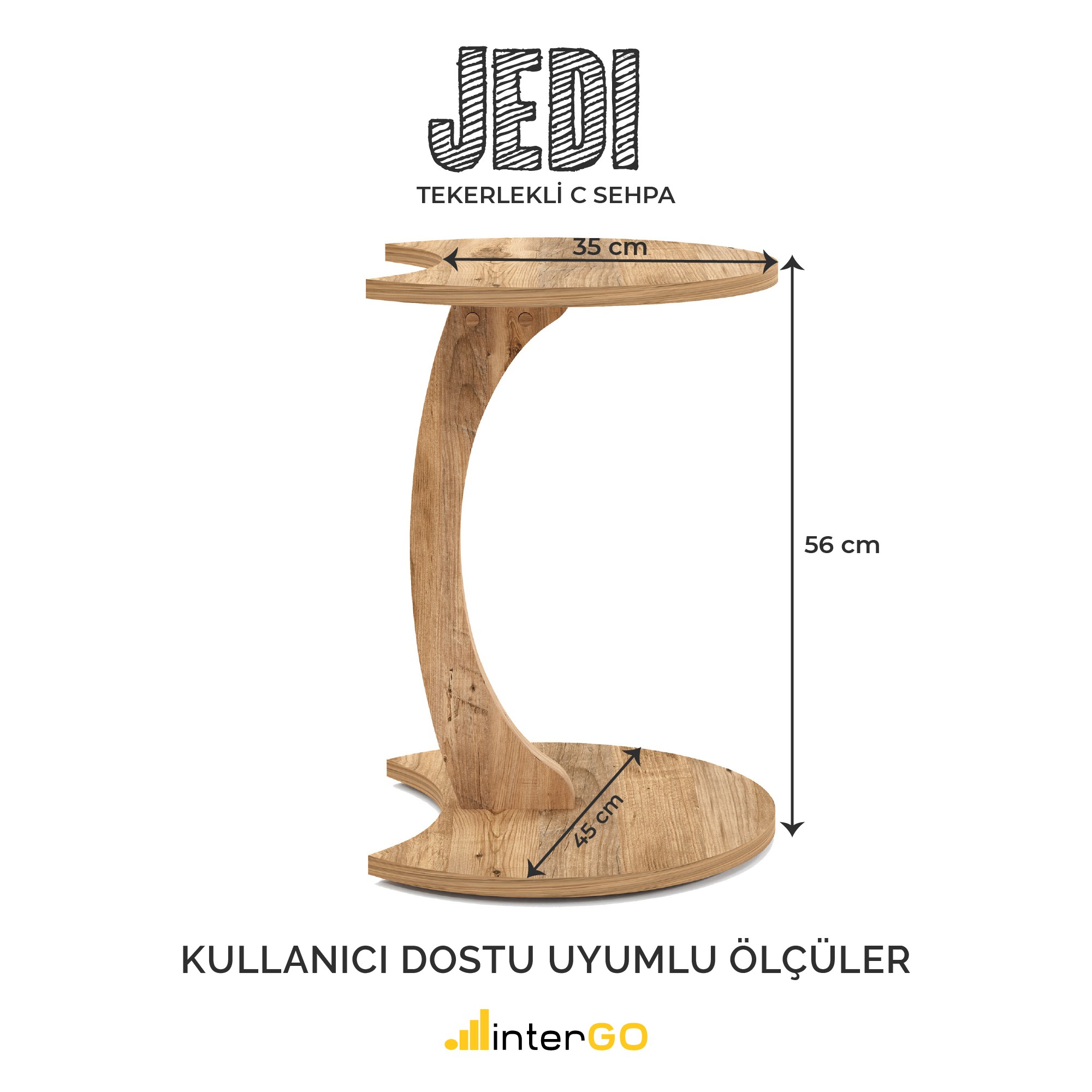 JEDI - Jet Tekerlekli C Sehpa Koltuk Sehpası Yan Sehpa Zigon Sehpa Servis Sehpası - Atlantik Çam