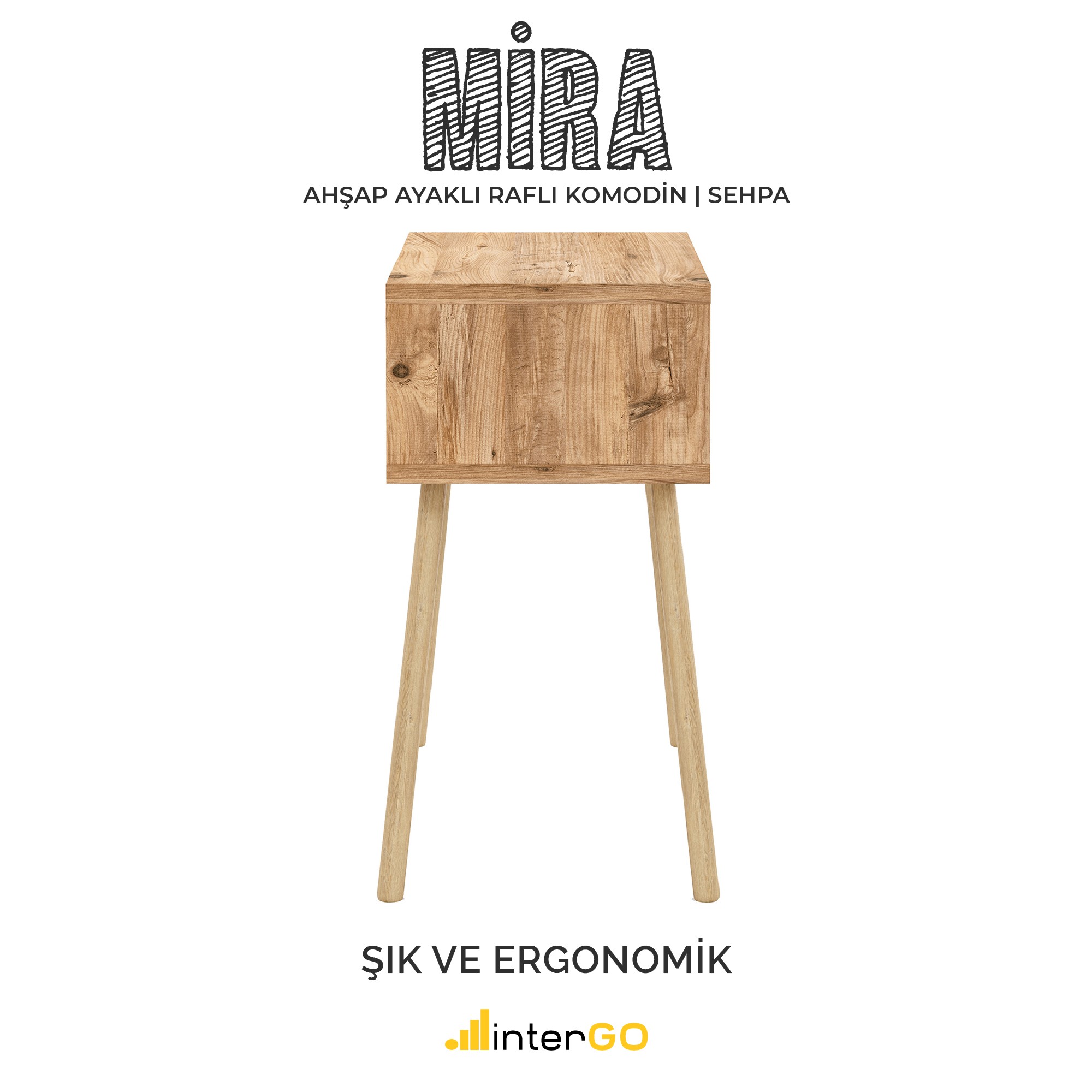 MİRA | Raflı Komodin | Ahşap Ayaklı
