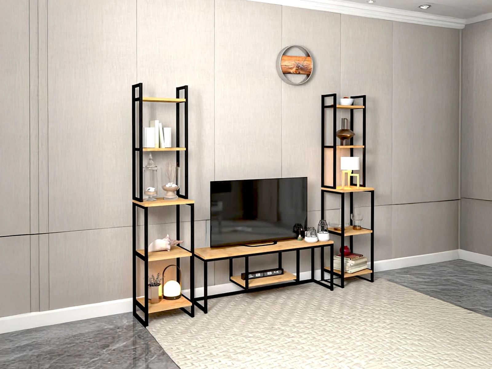 MONO Metal Tv Ünitesi Seti - Metal Tv Sehpası ve Kitaplık Set