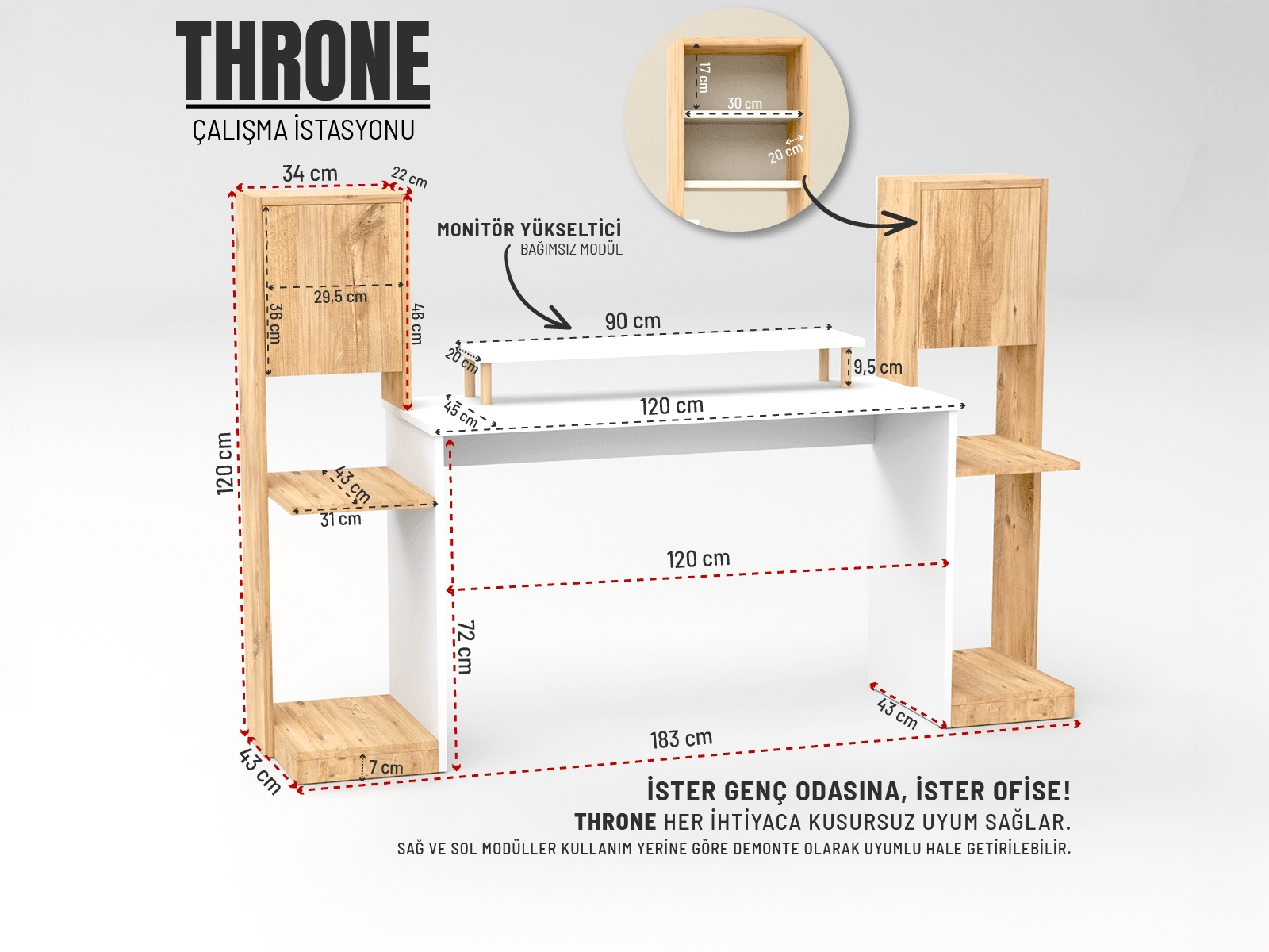 THRONE Kitaplıklı Çalışma Masası | Raflı Kapaklı Oyuncu Masası