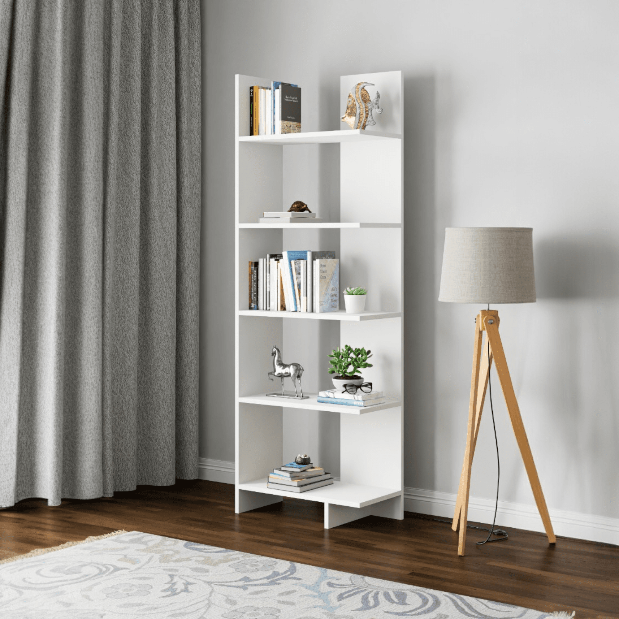 AURA | Köşe Kitaplık| 5 Raflı - Organizer - Beyaz