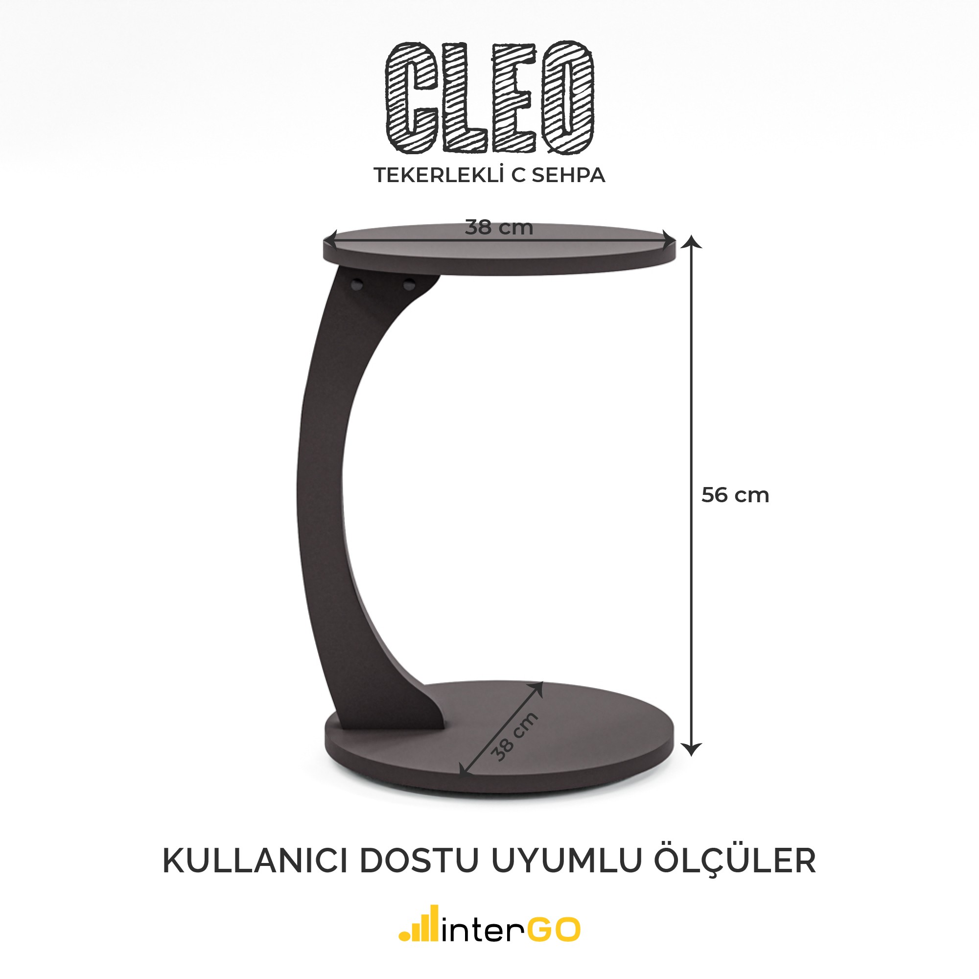 CLEO - Tekerlekli C Yan Sehpa - Antrasit Gri