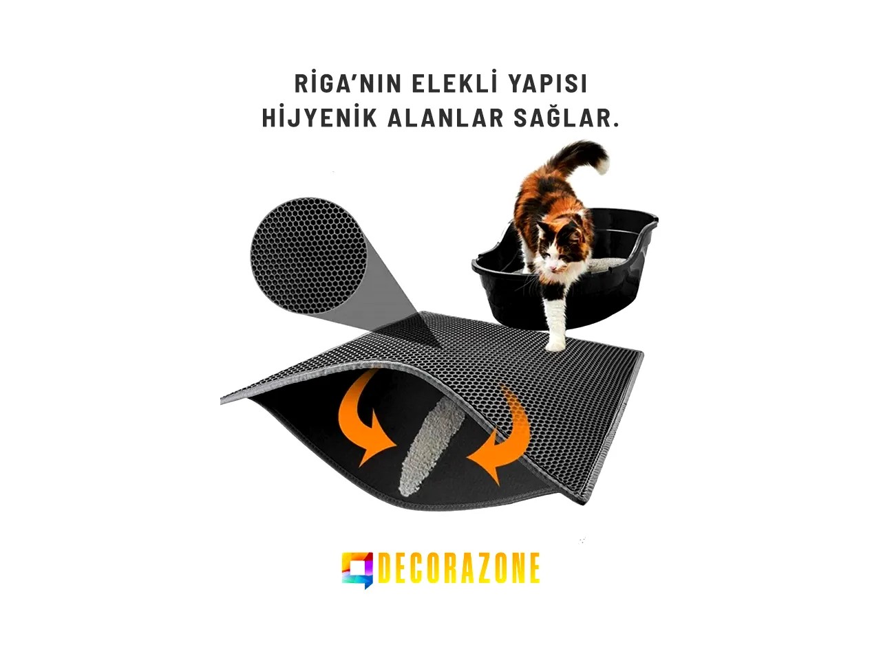 RİGA Baskılı XL Kedi Kumu Paspası | Elekli Kedi Tuvalet Önü Paspası | Renkli Kedi Paspası