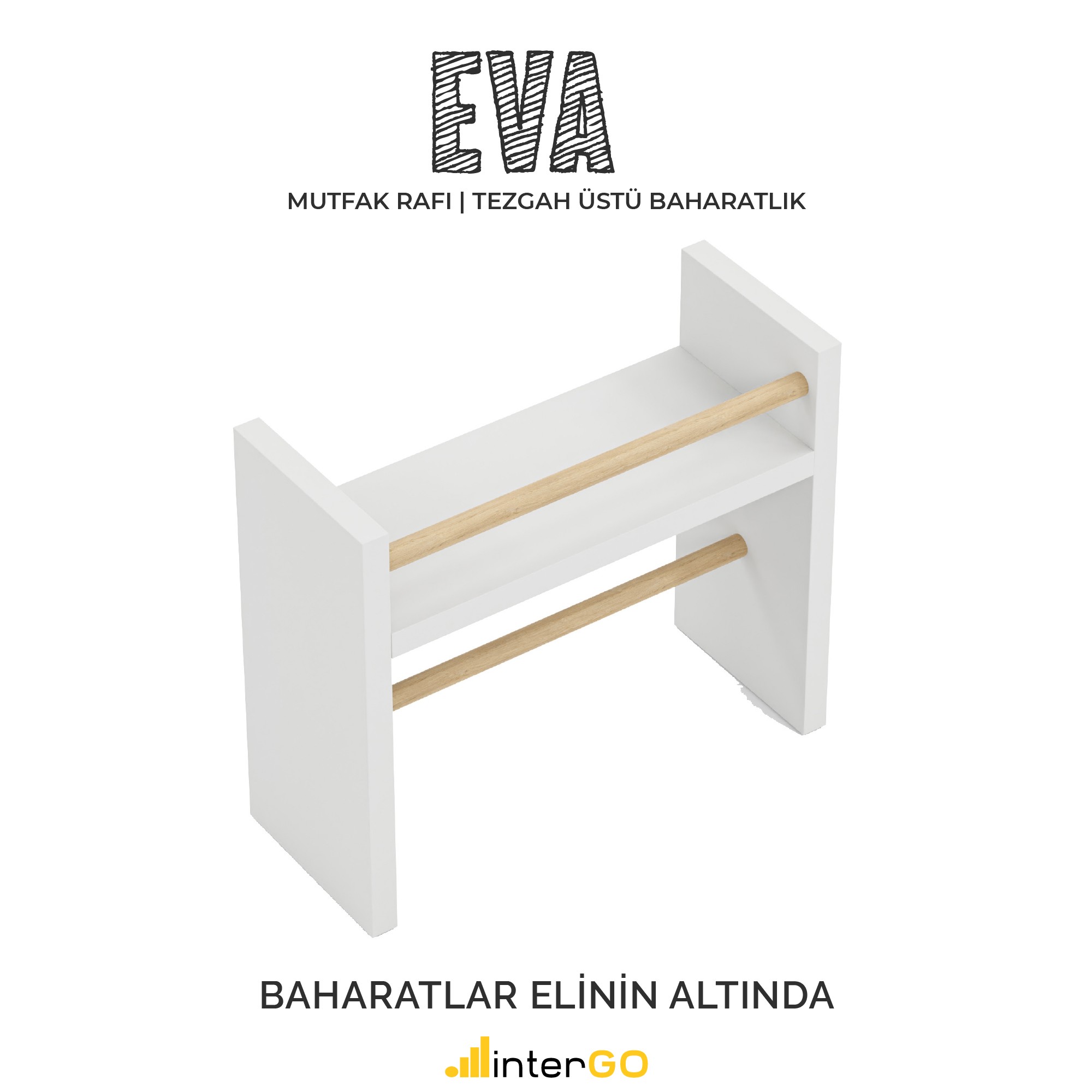 EVA | Mutfak Rafı | Baharatlık | Rulo Havlu Takılabilir | Tezgah Üstü - Beyaz